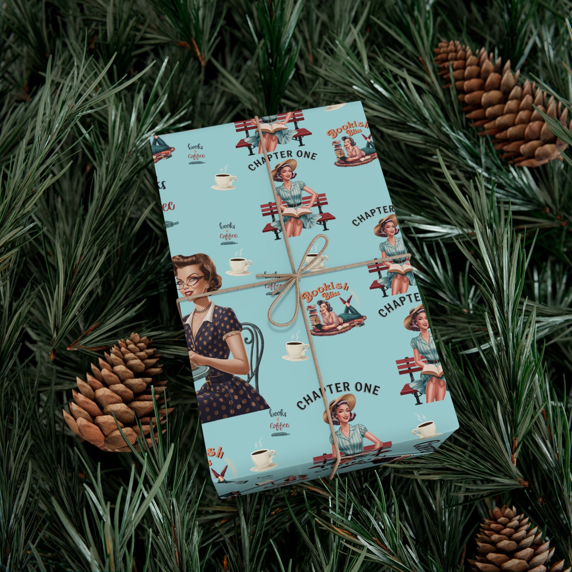 Retro Women Reading Books & Drinking Coffee Wrapping Paper Vintage-Inspired Gift Wrap for Book Lovers & Coffee Enthusiasts Perfect for Christmas Gifts and Special Occasions - MRSBYVALLE