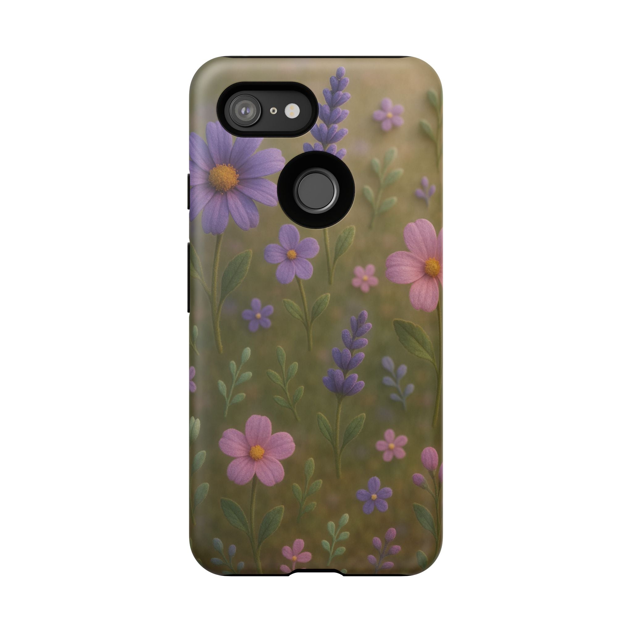 Pastel Flowers 3D Illusion Wildflower Phone Case Cute Pastel Floral Design in Lavender, Pink, Mint Green Aesthetic Protective Case for iPhone and  Android