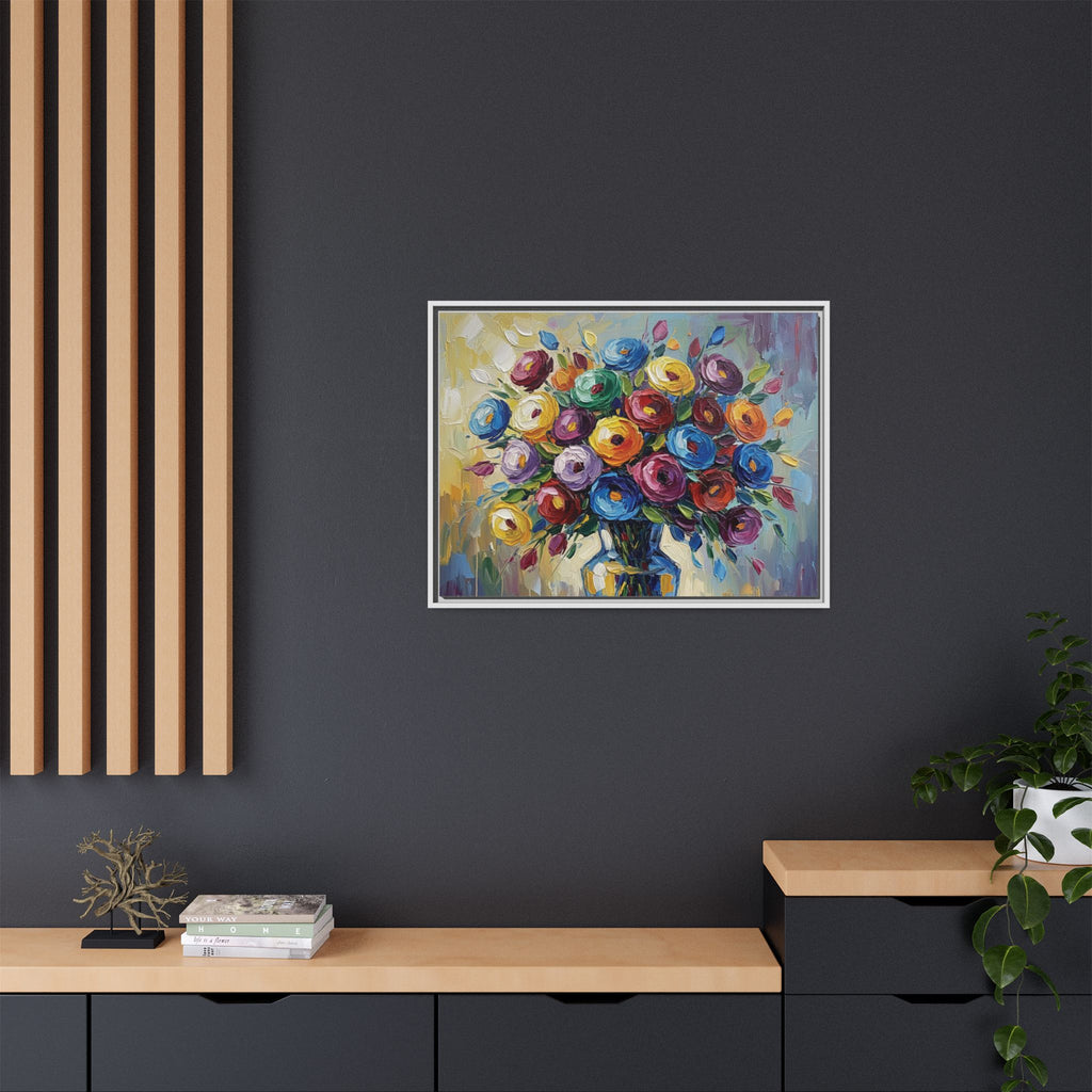 Impression sur toile bouquet floral aquarelle - Tableau mural encadré mat - Illusion de peinture à l'huile vibrante