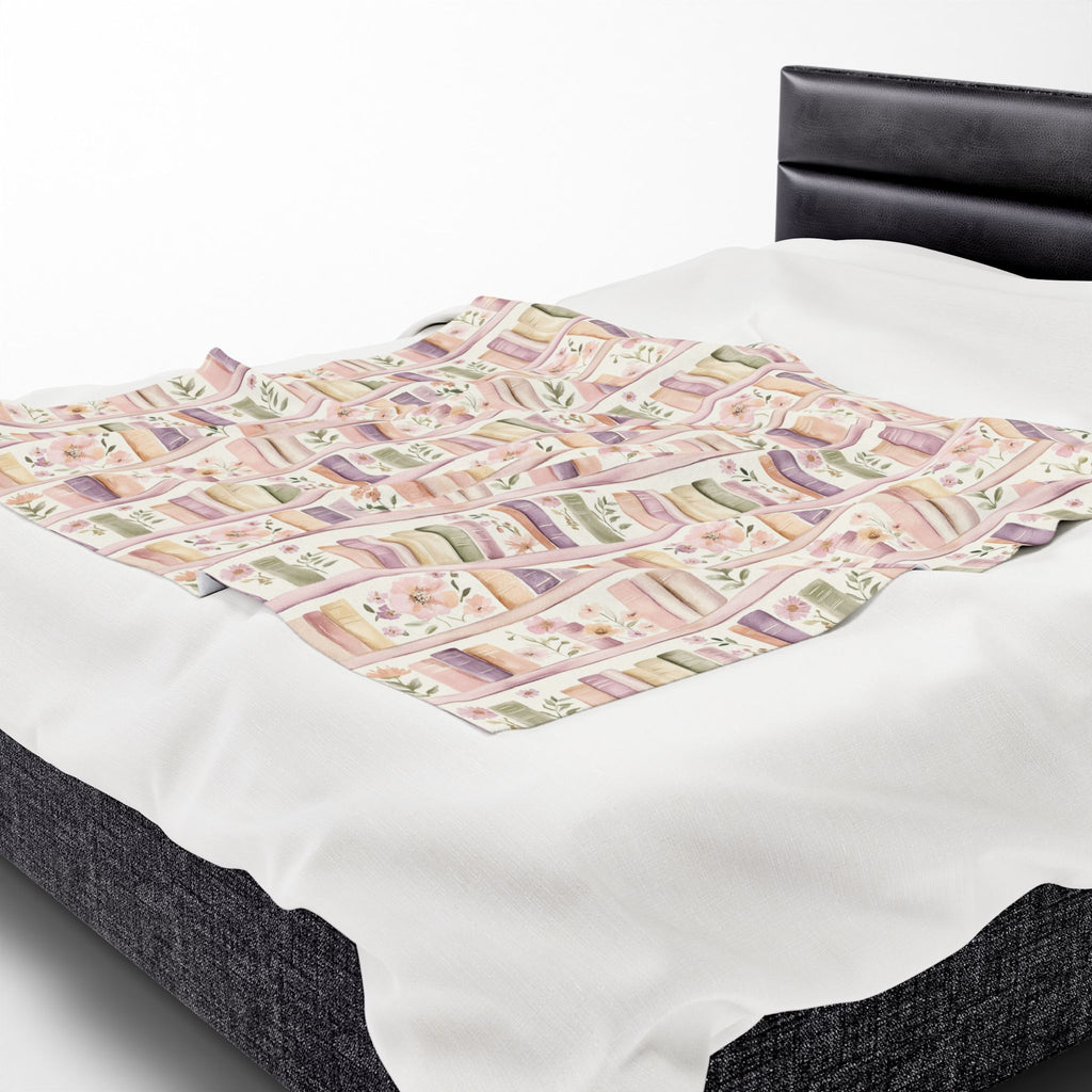 Couverture douillette en velours fleuri « Lavender Books » pour coin lecture