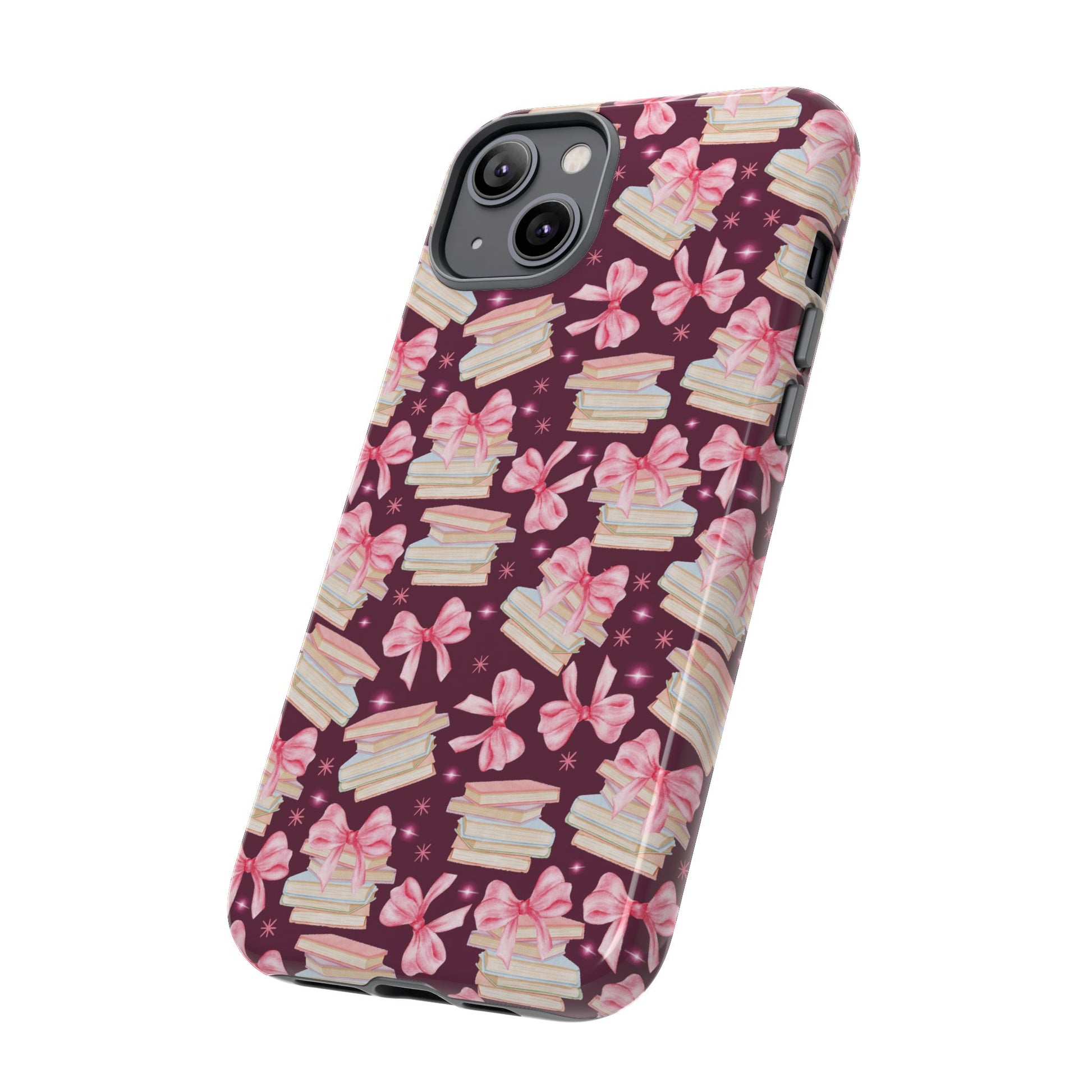 Coquette Pink Bows & Books Phone Case for iPhone 16 15 14 13 12  21 23 Samsung, and Pixel | Stylish Protective Cover Gift for Her Perfect for Floral Lover