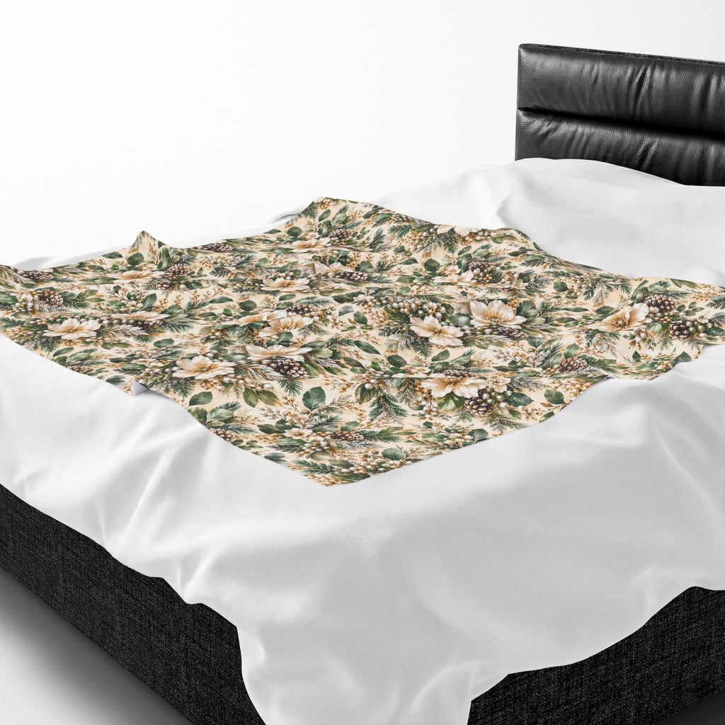 Sage Green & Champagne Floral Velveteen Plush Throw Blanket
