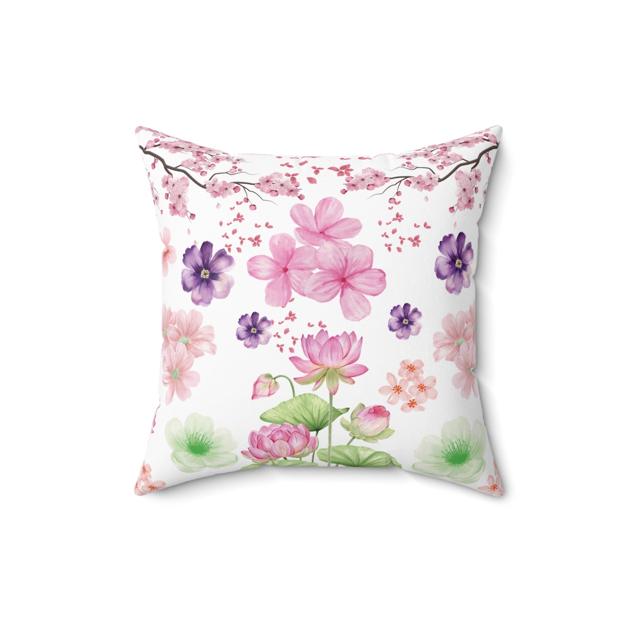 Pink and Purple with Cherry Blossoms  Luxurious Chenille Decorative Pillow Living Room Comfort for Bedroom or Housewarming Gift New House, Bridal Shower Gift