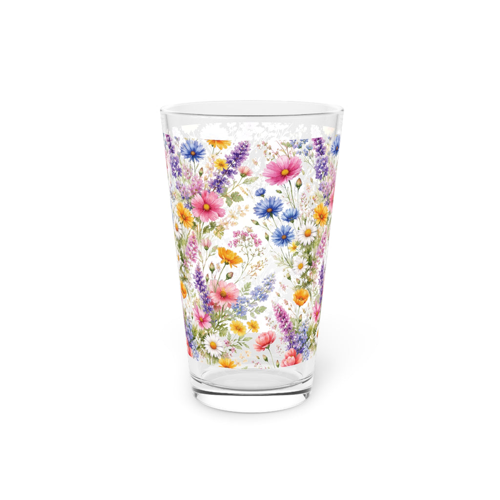 16oz Pint Glass — Wildflowers Bright Floral Spring Pint Party Glassware - Perfect for Wedding or Mom