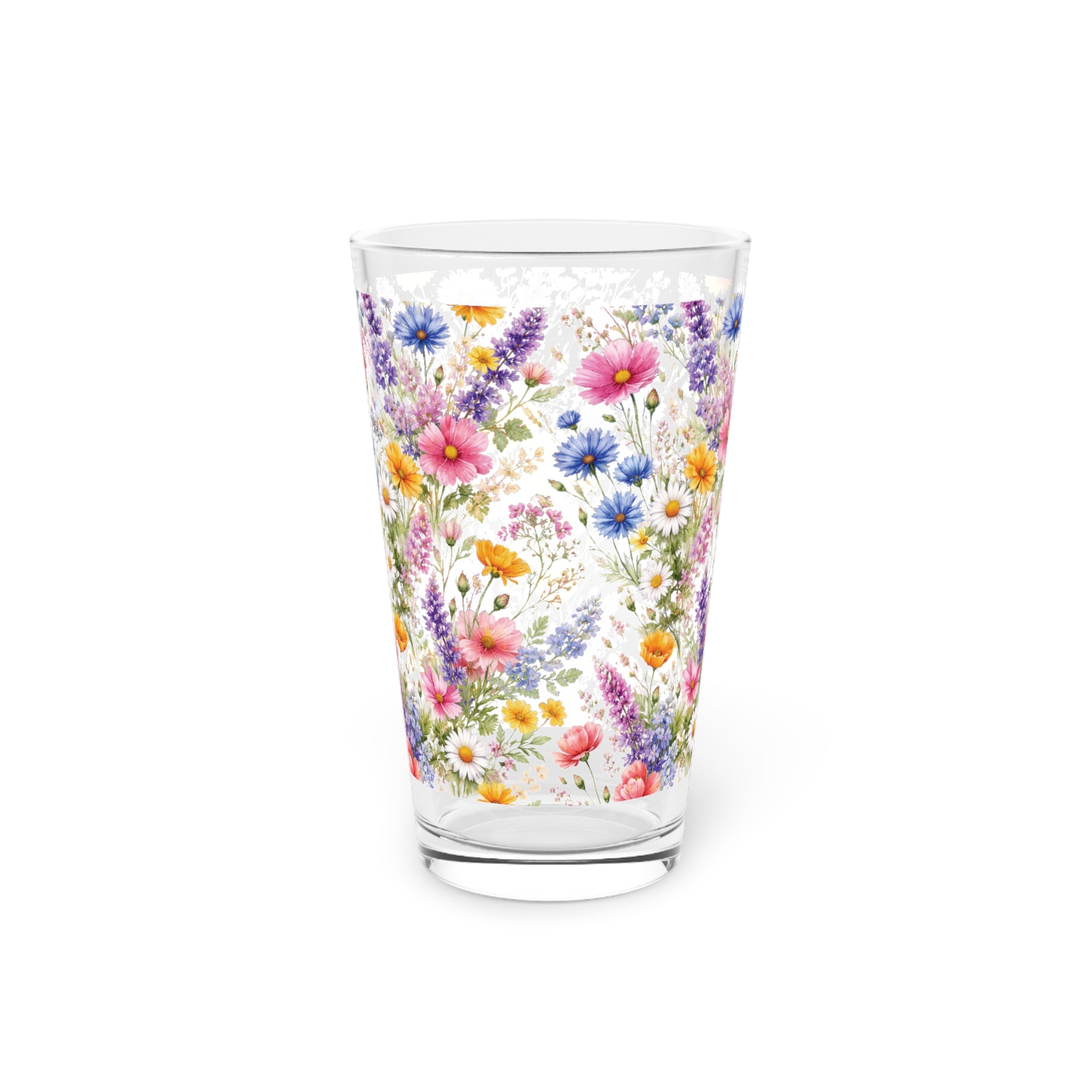 16oz Pint Glass — Wildflowers Bright Floral Spring Pint Party Glassware - Perfect for Wedding or Mom