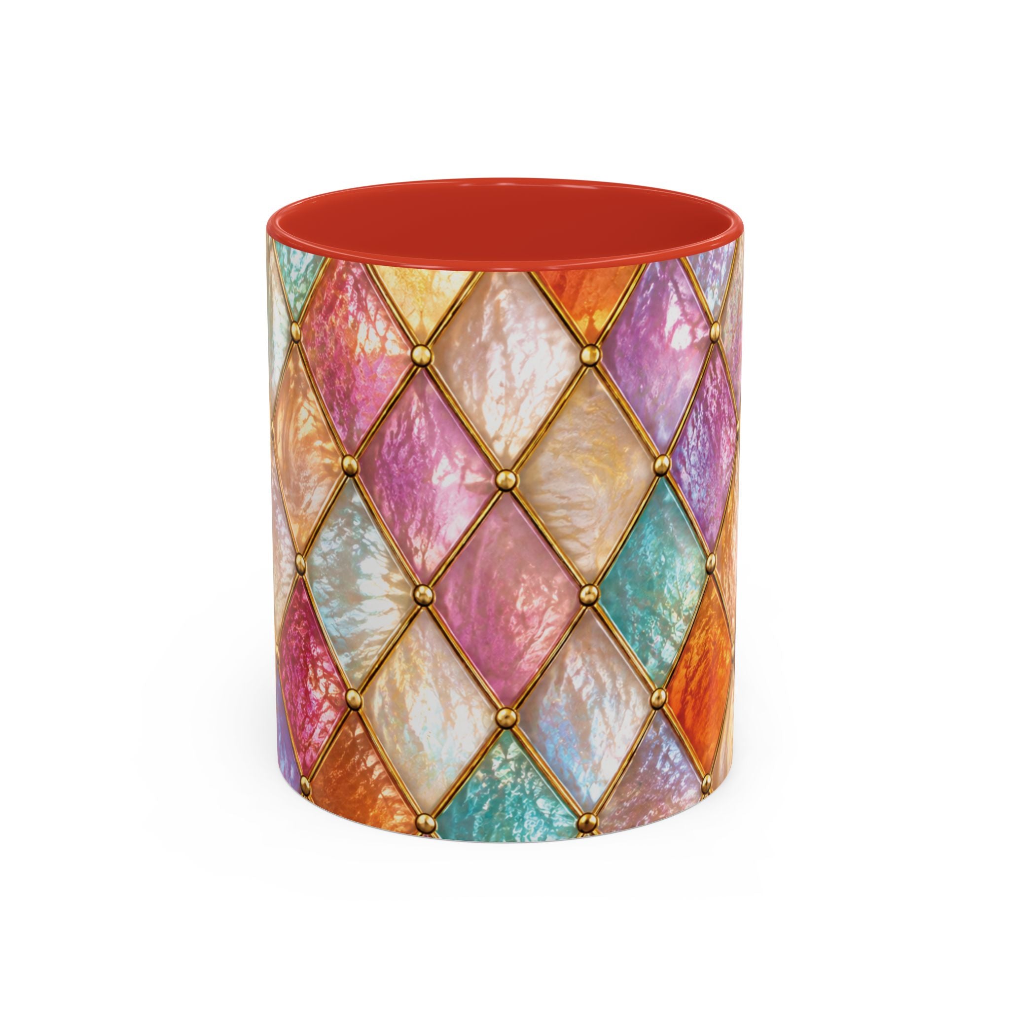 Colorful Jewel-Quilt Accent Coffee Mug — Vibrant Stained-Glass Pattern (11/15oz) Gift for her