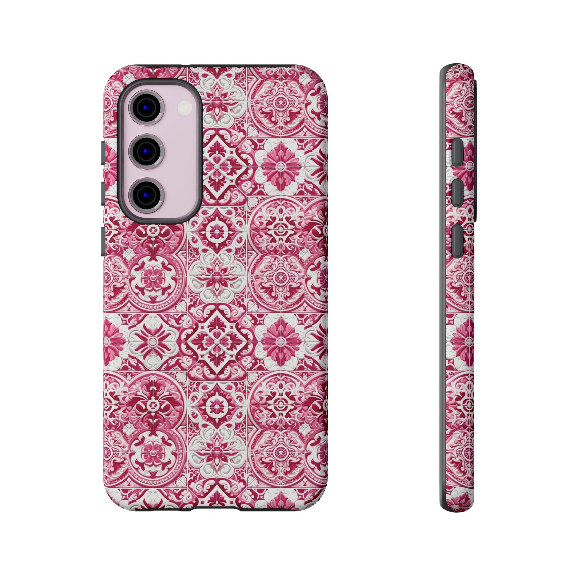 Pink and White Mediterranean Tile Design Phone Case - Stylish, Protective Cover for All Models Gift for Mom Accessory Gift for Her