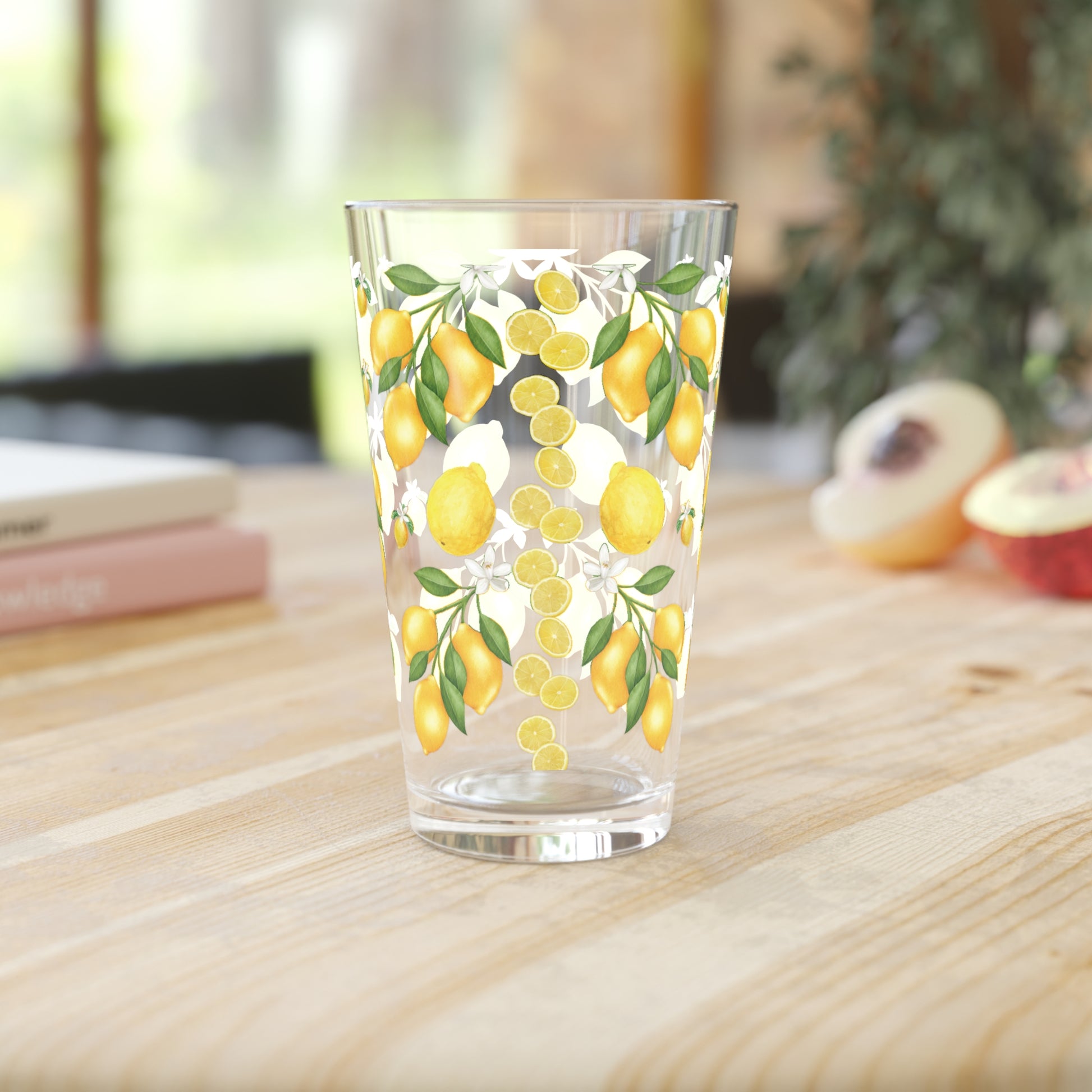 Lemon Bliss: 16oz Pint Glass with Small White Flowers Perfect for Refreshing Your Drinkware Collection with a Touch of Citrus Elegance Durable, High-Quality Glassware Perfect for Parties - MRSBYVALLE