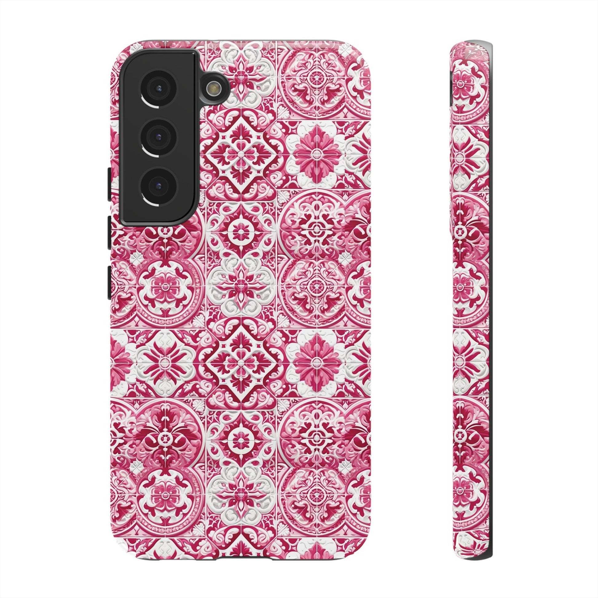 Pink and White Mediterranean Tile Design Phone Case - Stylish, Protective Cover for All Models Gift for Mom Accessory Gift for Her