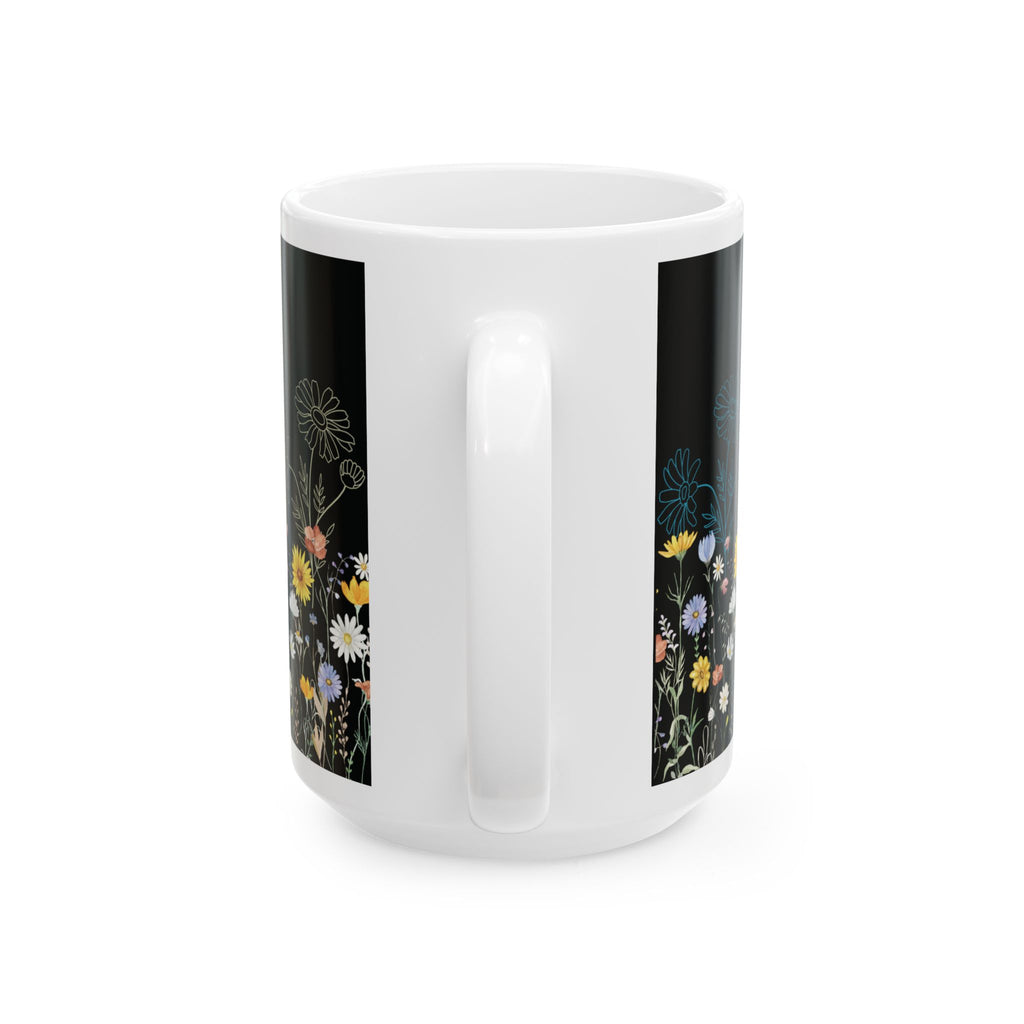 Tasse à café motif fleurs sauvages – 325 ml et 445 ml | Noire avec fleurs sauvages colorées, Tasse florale esthétique, Cadeau inspiré de la nature, Tasse compatible lave-vaisselle et micro-ondes pour maman