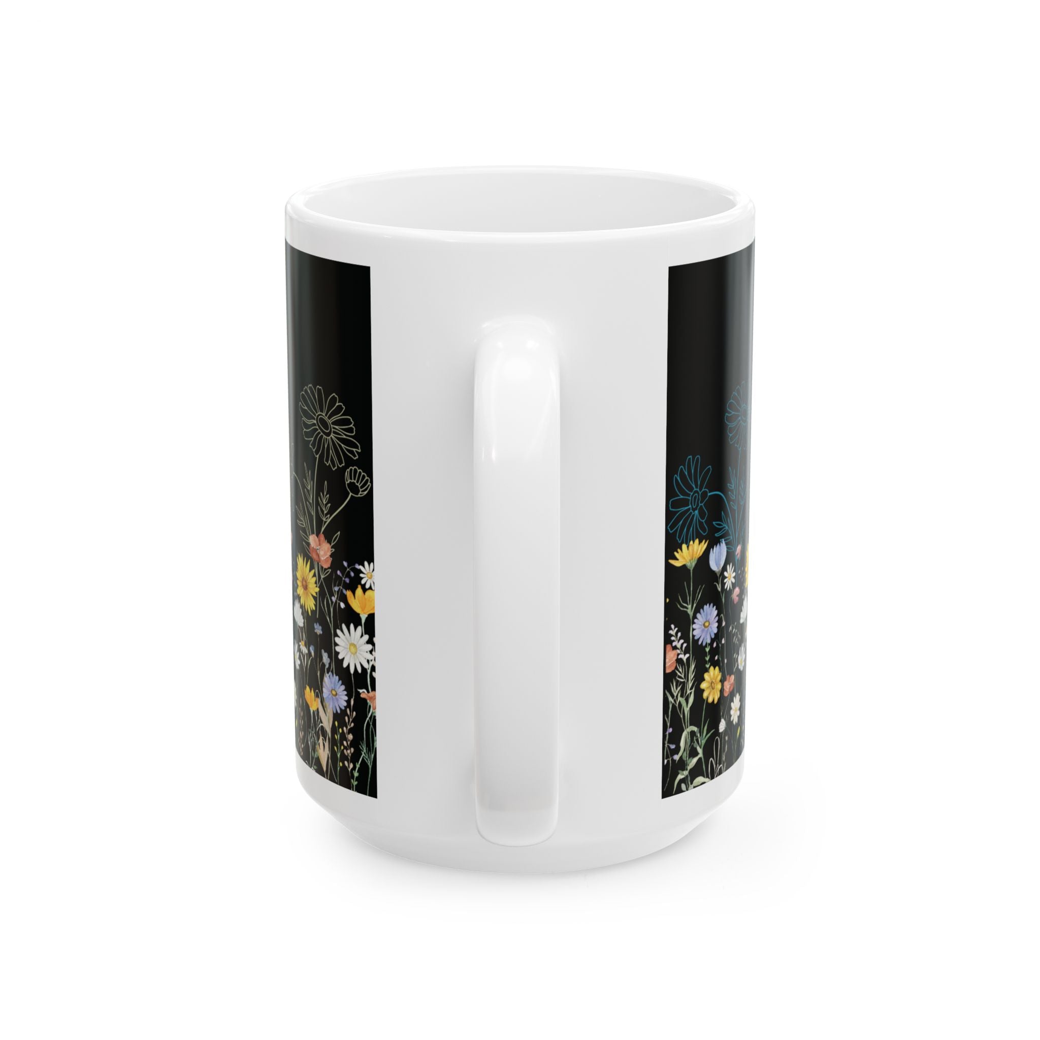 Tasse à café motif fleurs sauvages – 325 ml et 445 ml | Noire avec fleurs sauvages colorées, Tasse florale esthétique, Cadeau inspiré de la nature, Tasse compatible lave-vaisselle et micro-ondes pour maman