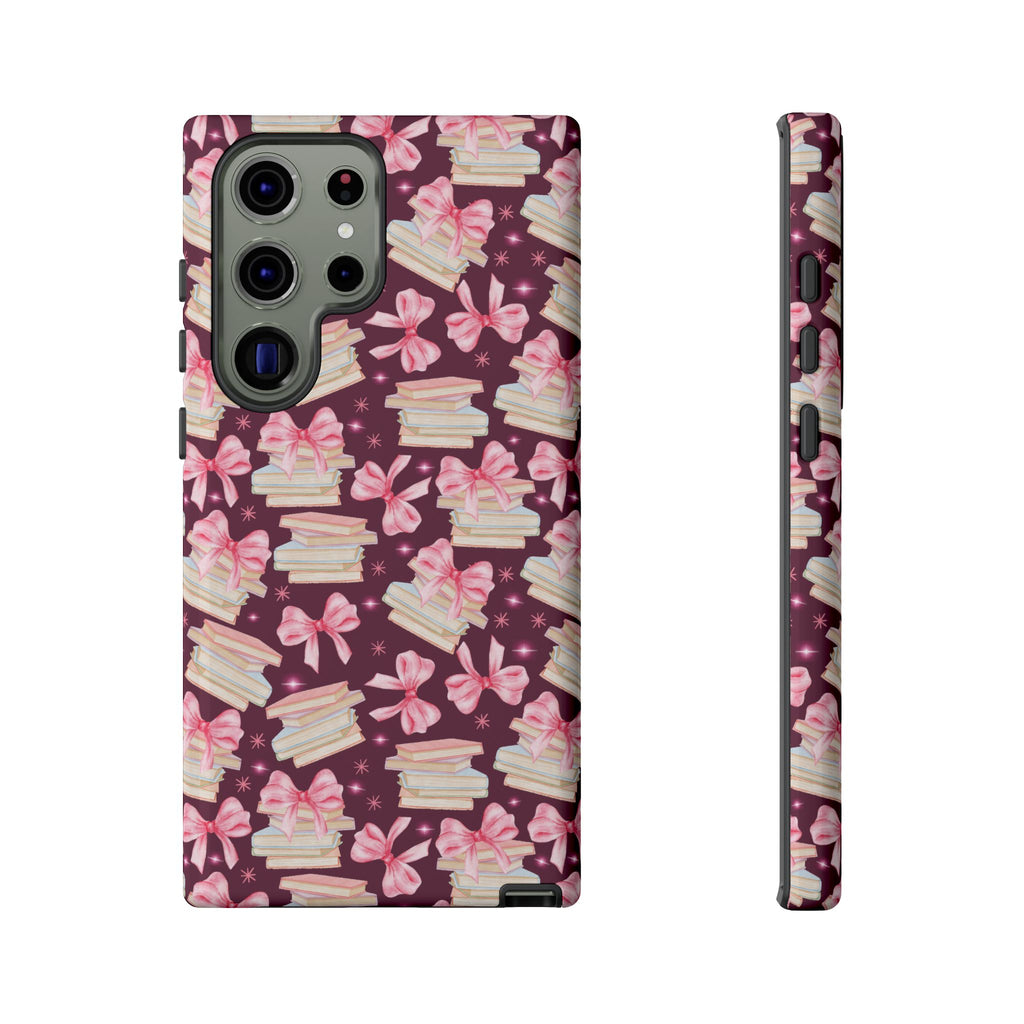Coquette Pink Bows & Books Phone Case for iPhone 16 15 14 13 12  21 23 Samsung, and Pixel | Stylish Protective Cover Gift for Her Perfect for Floral Lover