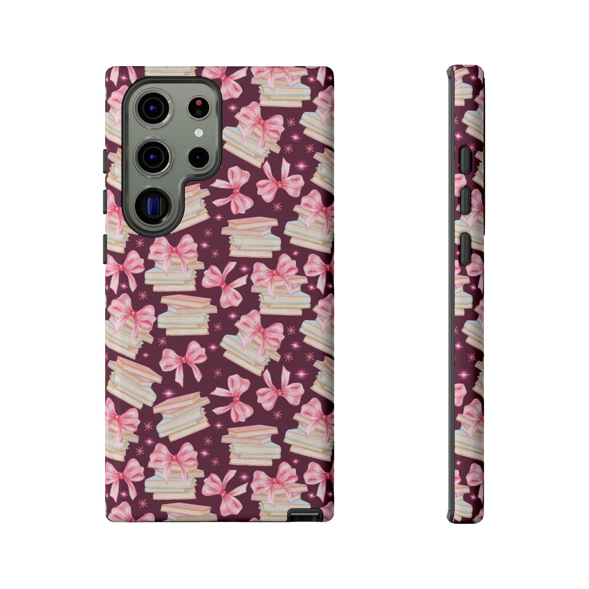 Coquette Pink Bows & Books Phone Case for iPhone 16 15 14 13 12  21 23 Samsung, and Pixel | Stylish Protective Cover Gift for Her Perfect for Floral Lover