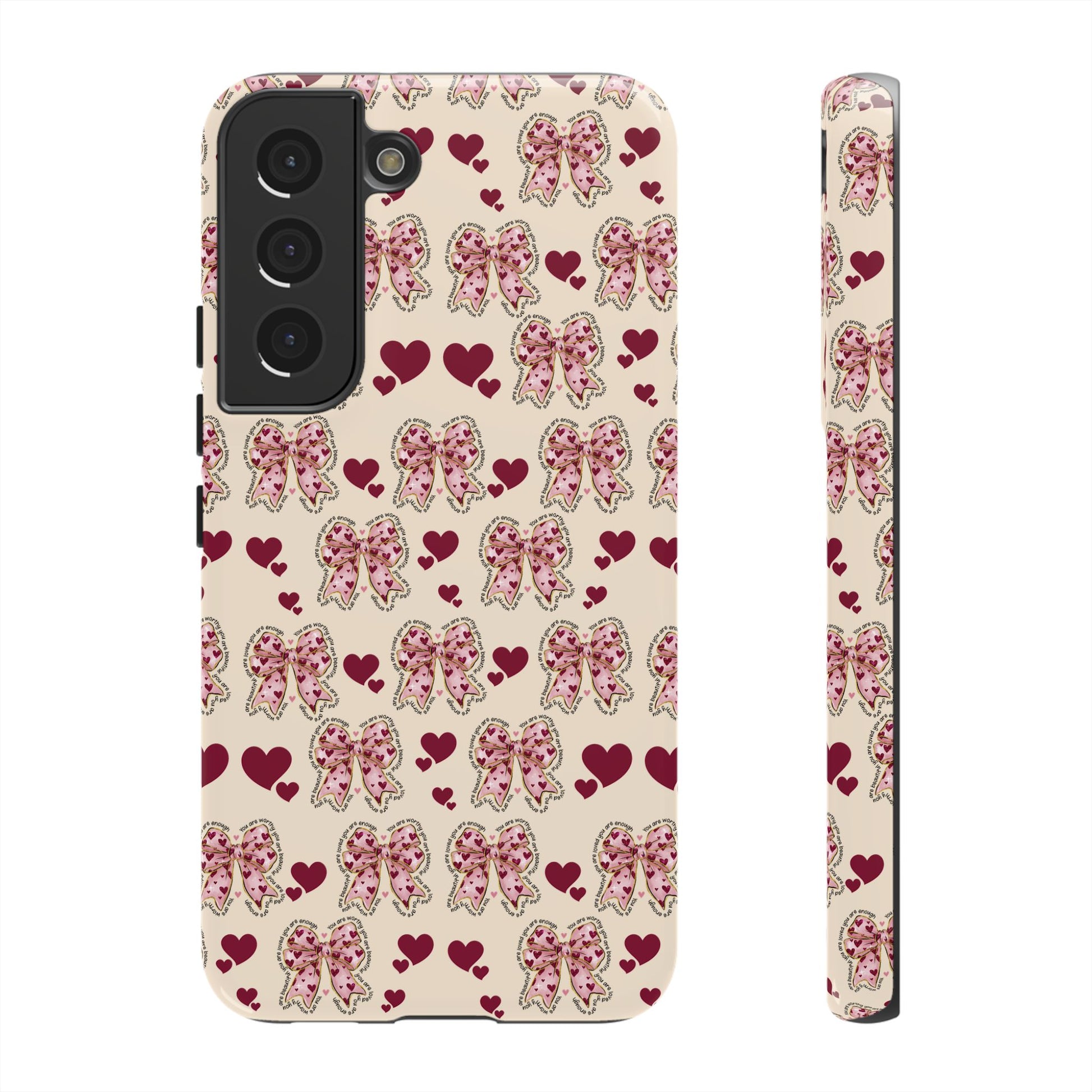 Charming Hearts & Pink Bows Phone Case Stylish & Durable Protection for Your Device | Scratch-Resistant, Slim Fit, and Lightweight Design for Everyday Use for iPhone & Android | Fresh Nature-Inspired Design!