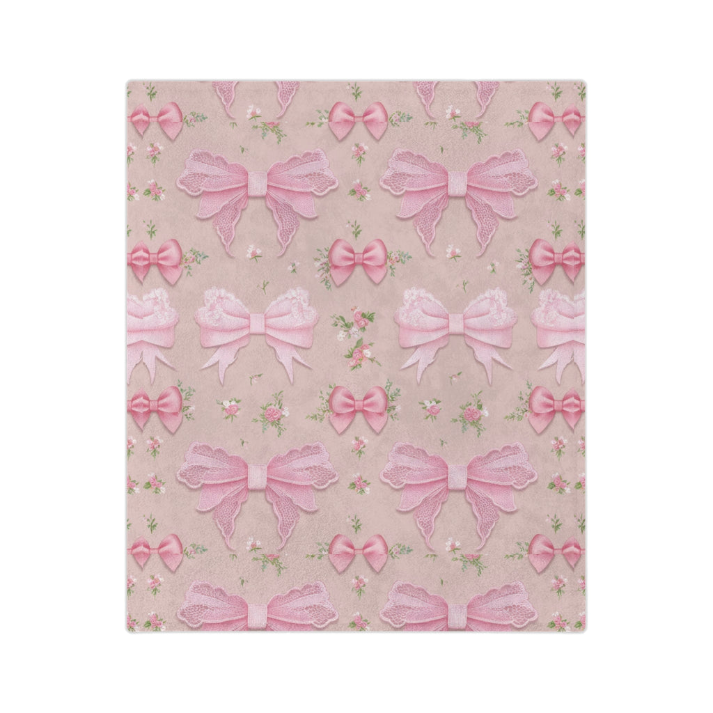 Pink Bows with Floral Minky Blanket Soft, Festive, and Perfect for Holiday Snuggles and Gifting Housewarming Gift Throw