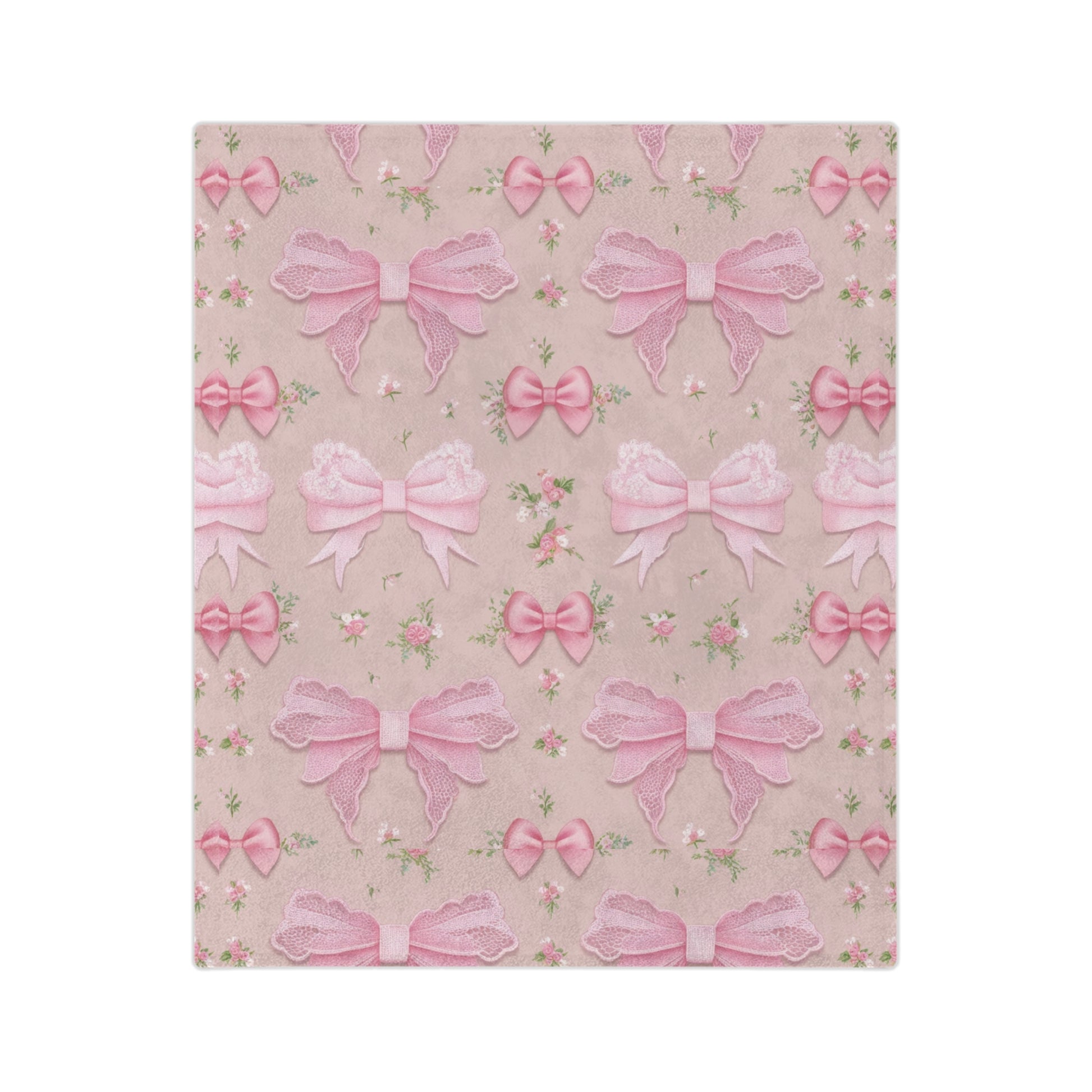 Pink Bows with Floral Minky Blanket Soft, Festive, and Perfect for Holiday Snuggles and Gifting Housewarming Gift Throw