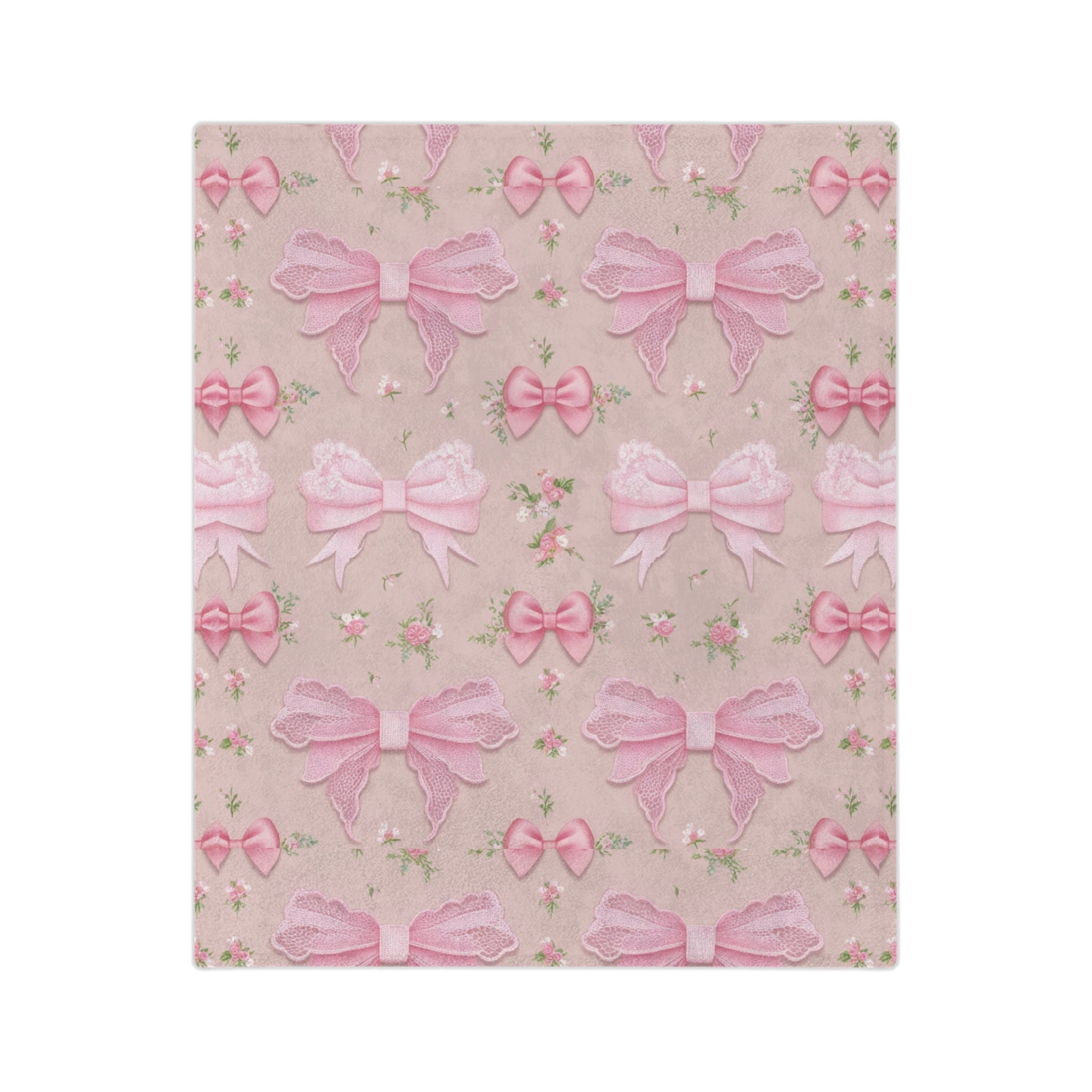 Pink Bows with Floral Minky Blanket Soft, Festive, and Perfect for Holiday Snuggles and Gifting Housewarming Gift Throw