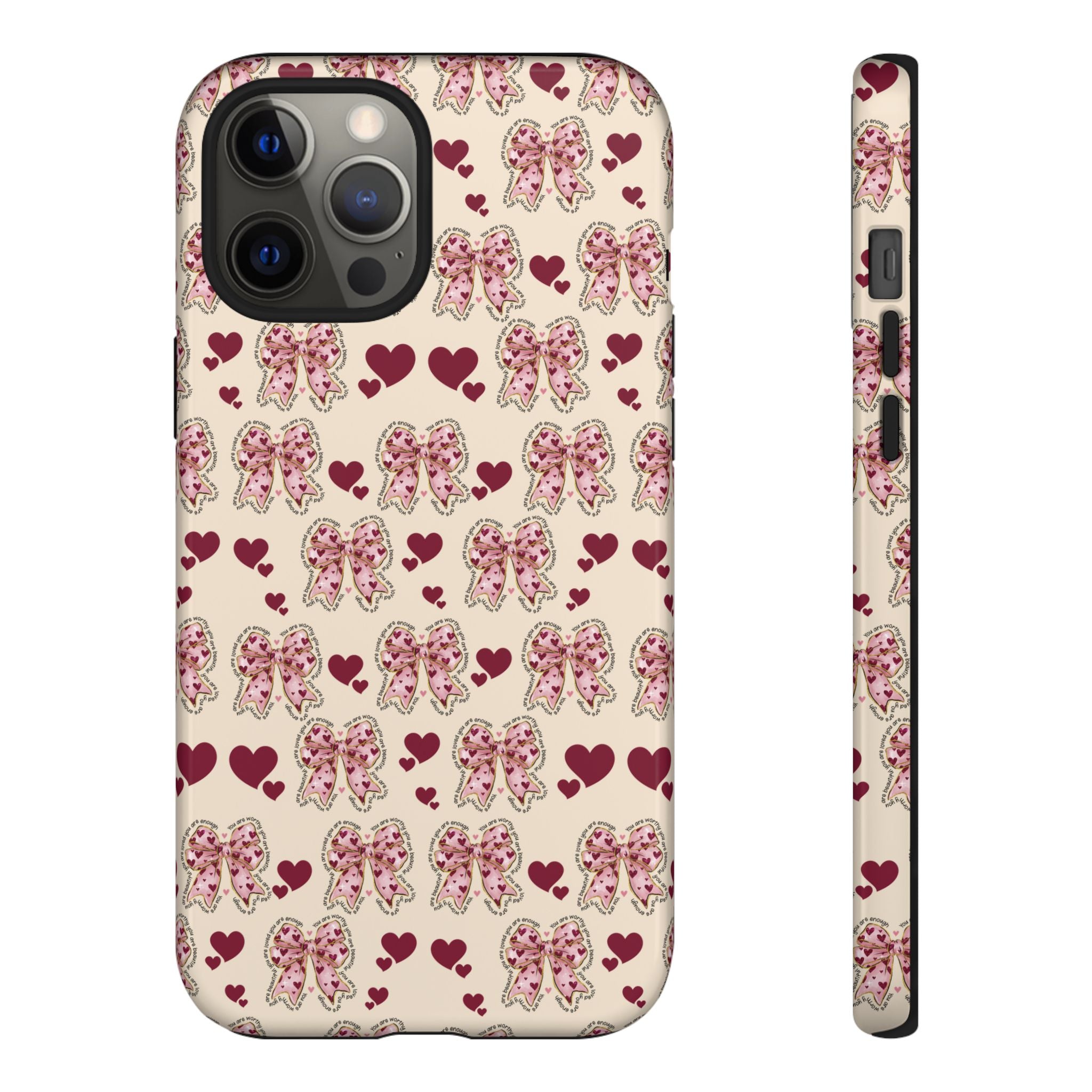Charming Hearts & Pink Bows Phone Case Stylish & Durable Protection for Your Device | Scratch-Resistant, Slim Fit, and Lightweight Design for Everyday Use for iPhone & Android | Fresh Nature-Inspired Design!