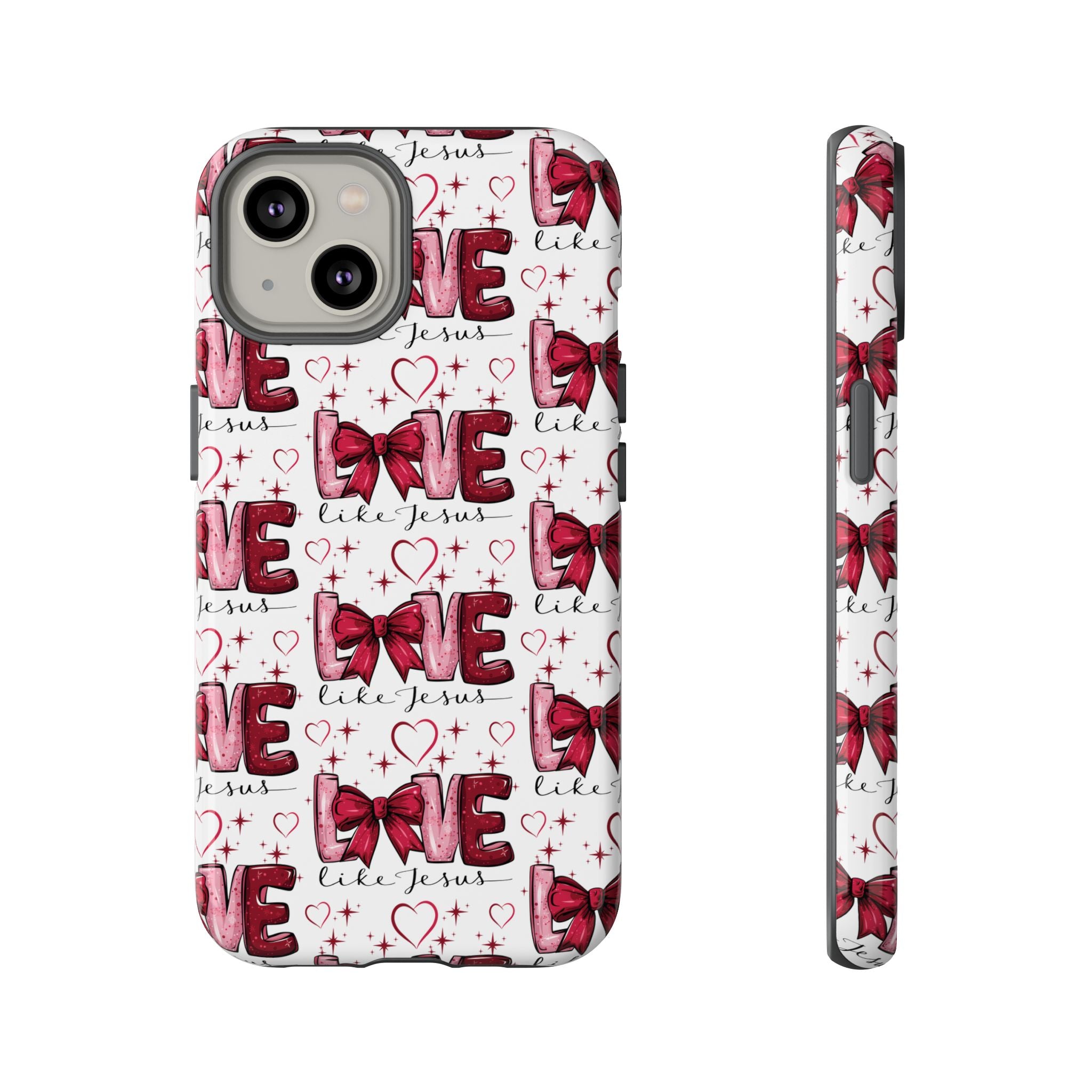 Love Like Jesus Red Bows and Hearts—Tough, Faithful Phone Cases & Religious iPhone Accessories: Protect Your Device & Show Your Faith
