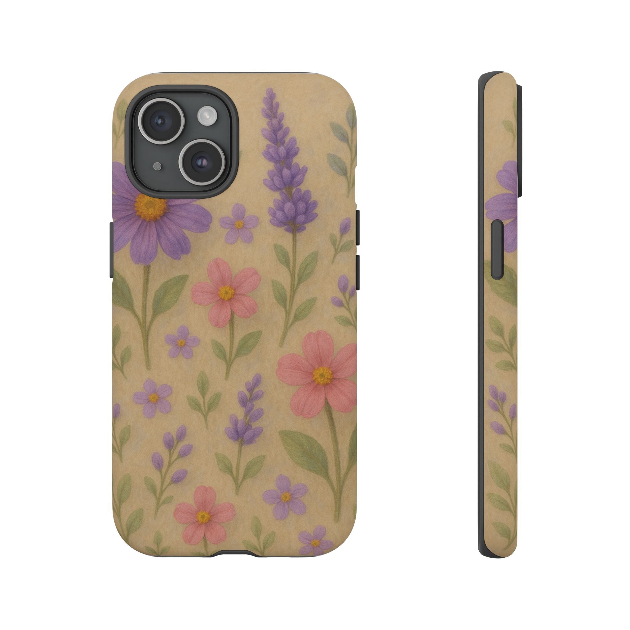 3D Illusion Wildflower Phone Case Cute Pastel Floral Design in Lavender, Pink, Mint Green – Aesthetic Protective Case for iPhone and  Android