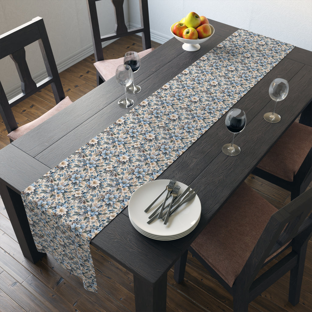 Icy Blue Floral Table Runner