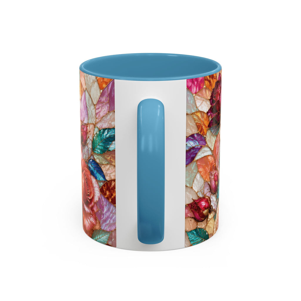 Floral Stained-Glass Accent Coffee Mug Colorful Rose Pattern (11/15 oz) Gift for Her