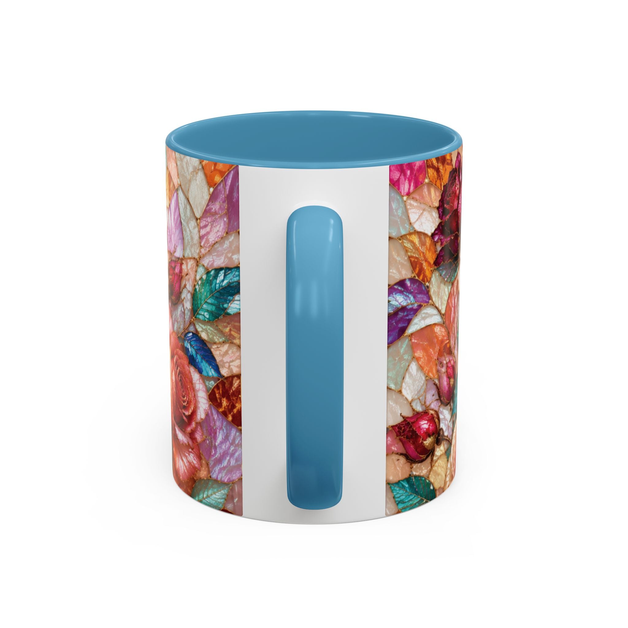 Floral Stained-Glass Accent Coffee Mug Colorful Rose Pattern (11/15 oz) Gift for Her