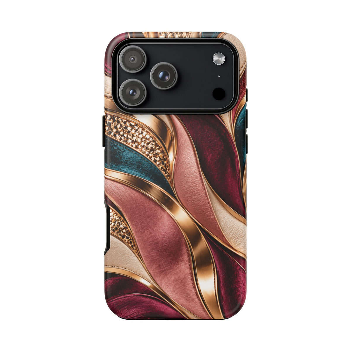 Lux Marble Waves Phone Case Metallic Burgundy, Teal Gold Protective Cover iPhone 18