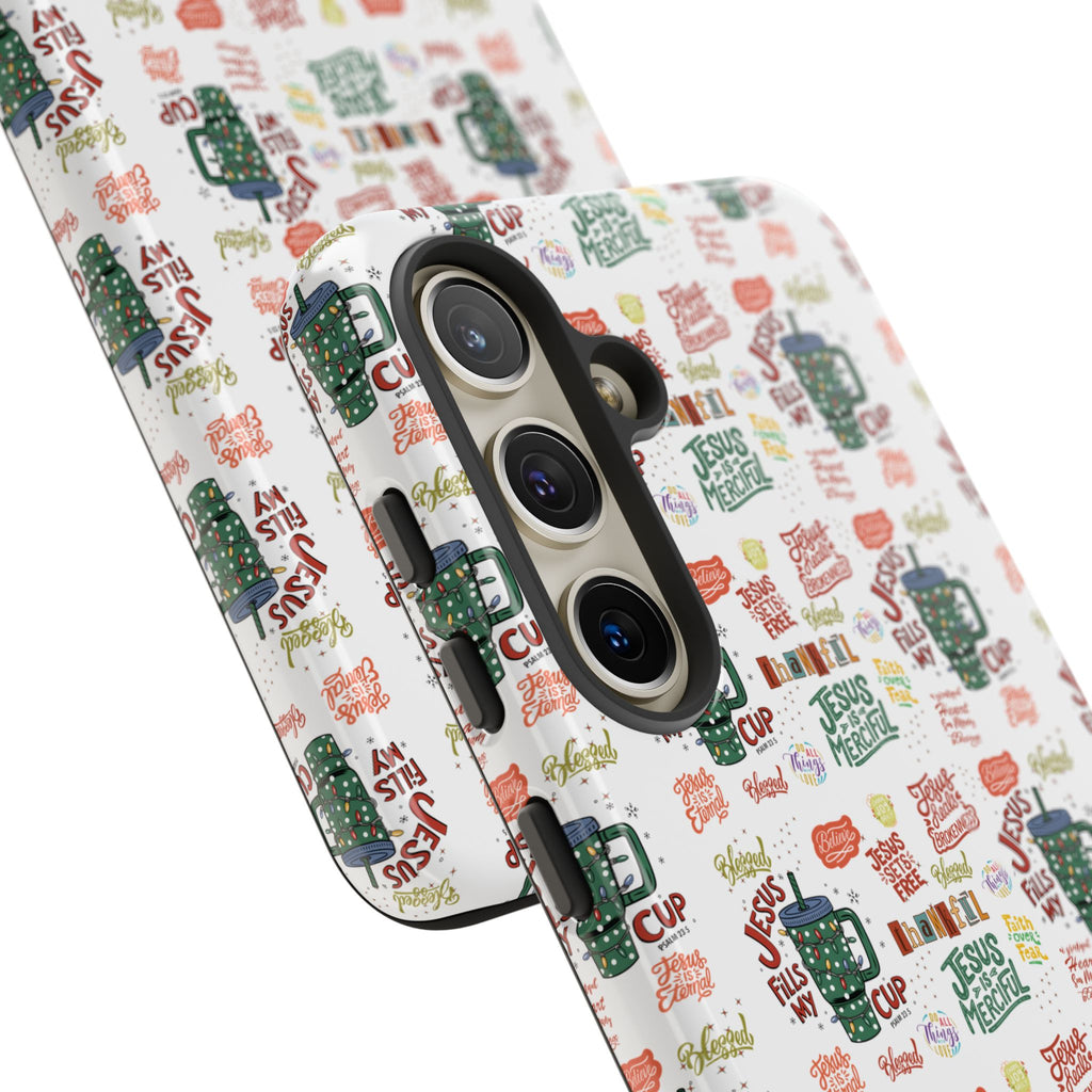 Jesus Fill My Cup Phone Case Cute Floral Design in Red, Pink, Blue – Aesthetic Protective Case for iPhone and  Android