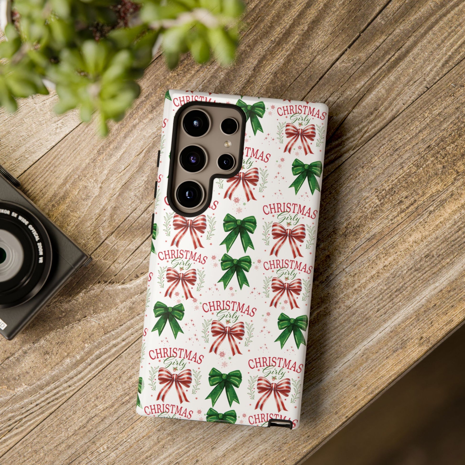 Girly Christmas Coquette Bows Pastel Phone Case for iPhone 17 16 15 23 Samsung, and Pixel | Stylish Protective Cover Gift for Her Perfect for Floral Lover