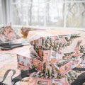 Wrapping Paper — Pink Snowy Village Holiday Gift Wrap (Festive Cottage Pattern)
