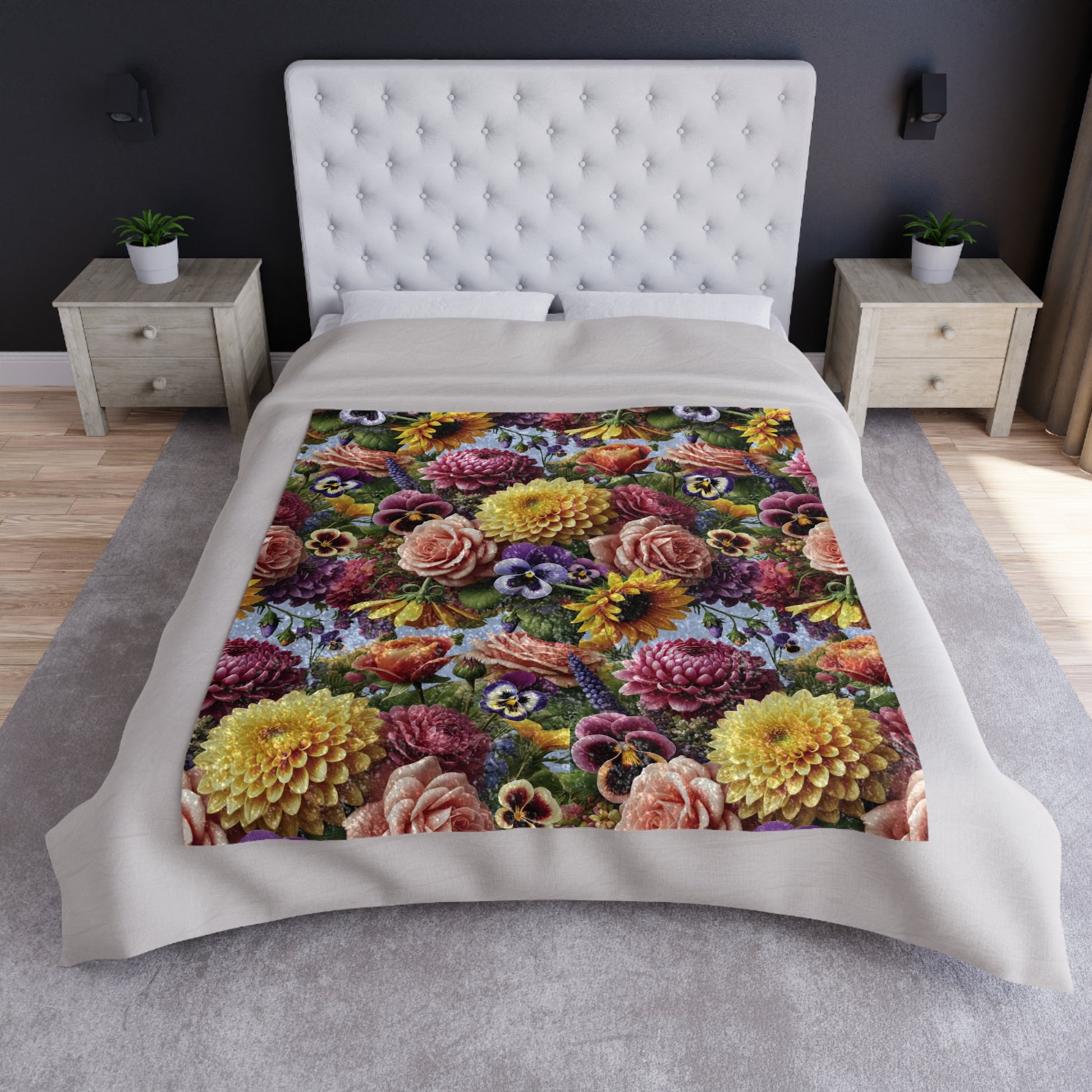 Luxurious Crushed Velvet Blanket Beautiful Fall Floral Design, Ultra-Soft and Cozy, Perfect for Autumn Home Decor, 50"x60" Throw for Beds and Sofas