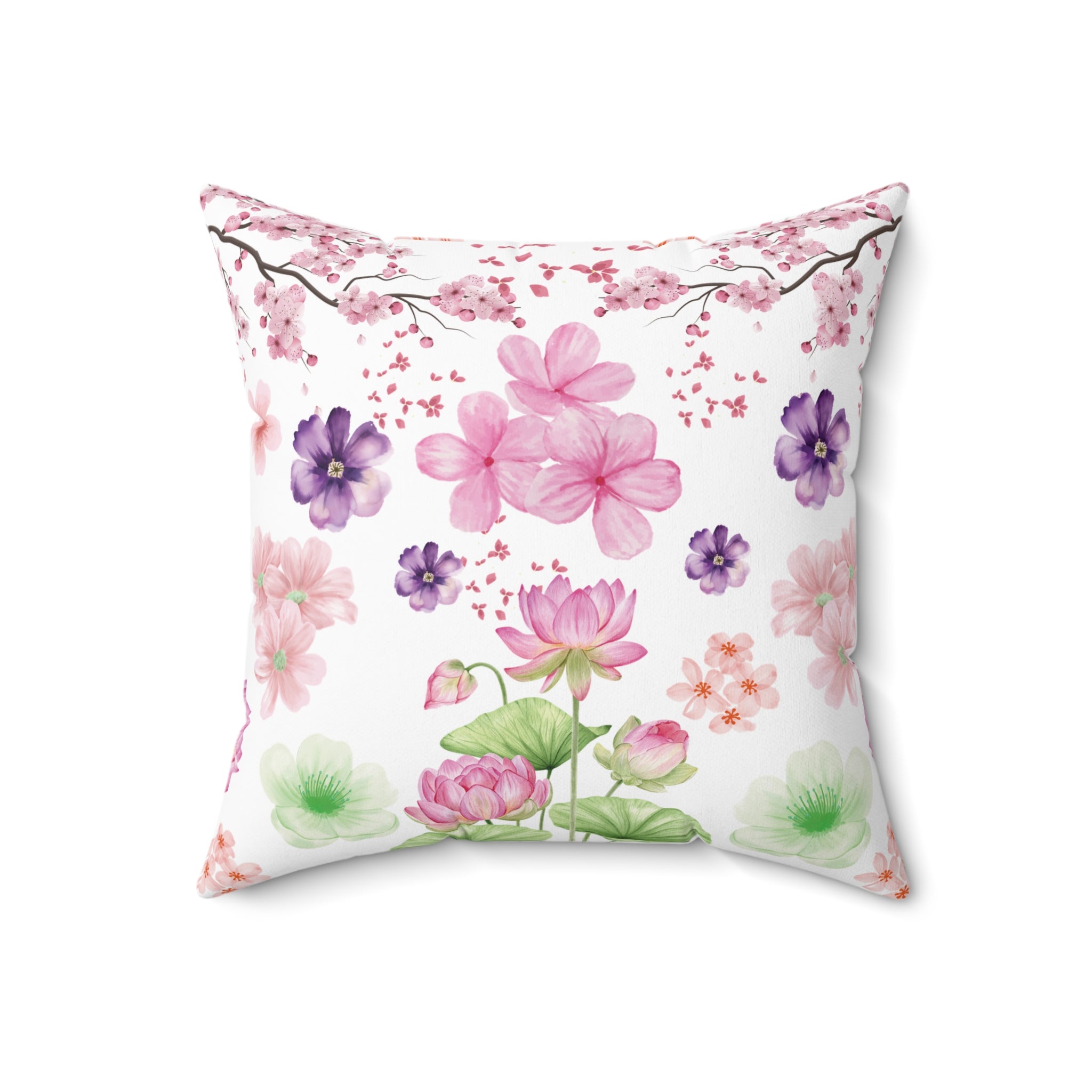Pink and Purple with Cherry Blossoms  Luxurious Chenille Decorative Pillow Living Room Comfort for Bedroom or Housewarming Gift New House, Bridal Shower Gift