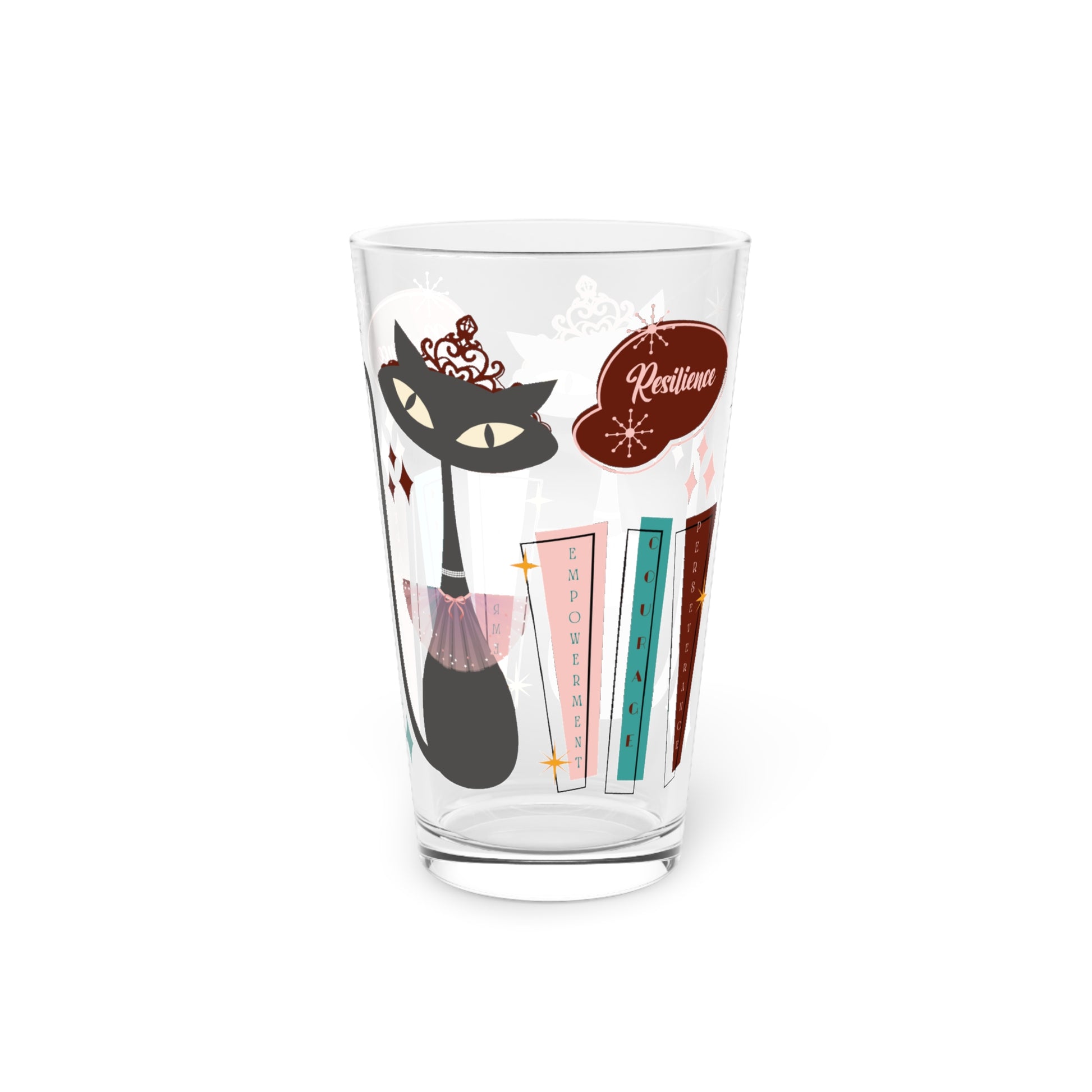 Atomic Kitty Cat, Mid Century Modern 50's MCM 16oz Pint Glass 50s, Party Drinkware, Cocktail Pint Glass, Perfect Christmas Gift Birthday Perfect for Parties - MRSBYVALLE