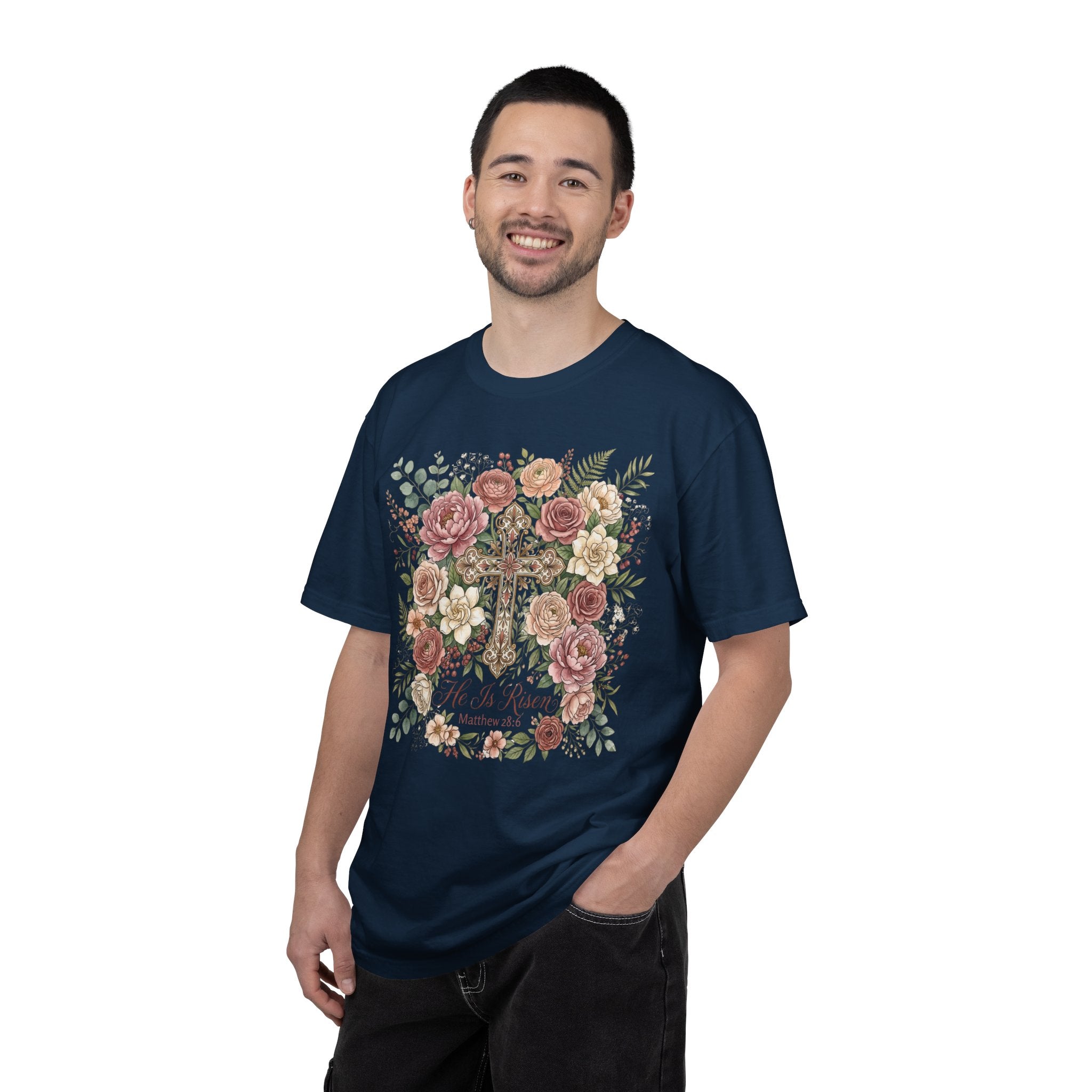 He Is Risen Floral Cross T-Shirt Christian Gift