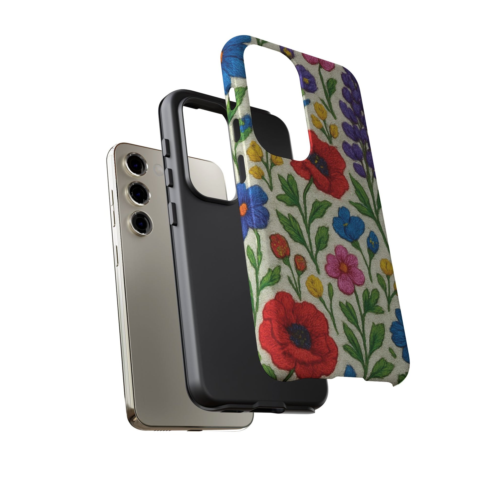 Bright 3D Illusion Wildflower Phone Case Cute Floral Design in Red, Pink, Blue – Aesthetic Protective Case for iPhone and  Android