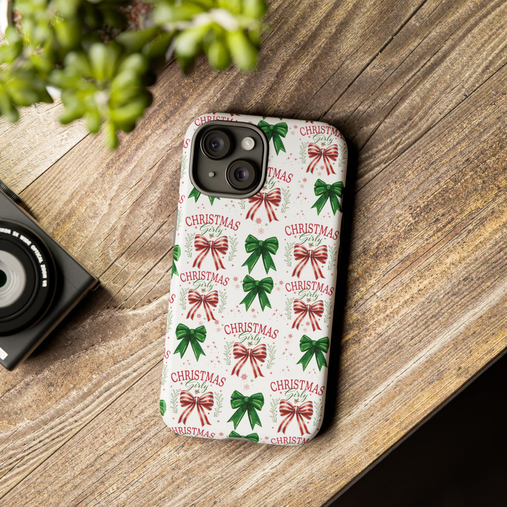 Girly Christmas Coquette Bows Pastel Phone Case for iPhone 17 16 15 23 Samsung, and Pixel | Stylish Protective Cover Gift for Her Perfect for Floral Lover