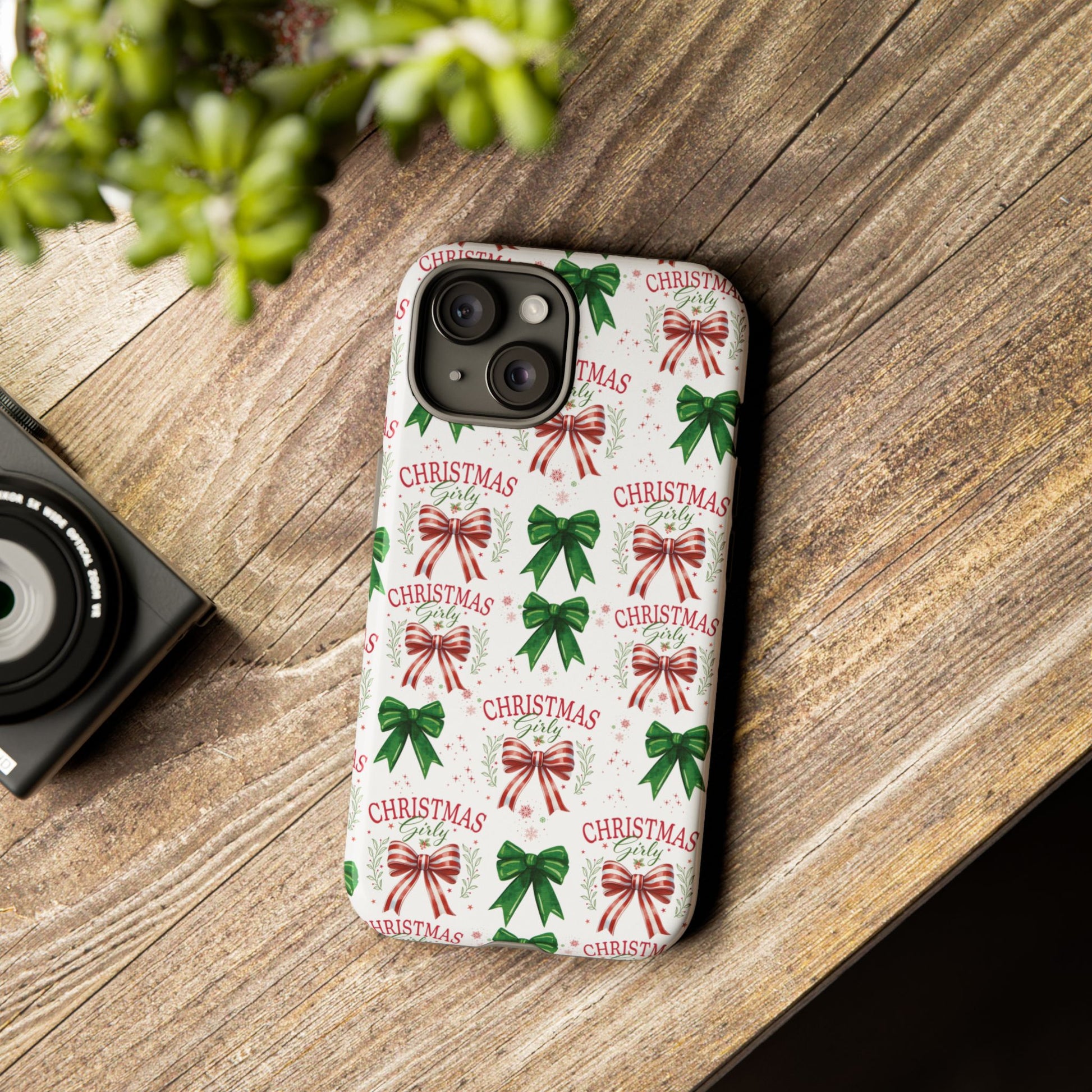 Girly Christmas Coquette Bows Pastel Phone Case for iPhone 17 16 15 23 Samsung, and Pixel | Stylish Protective Cover Gift for Her Perfect for Floral Lover