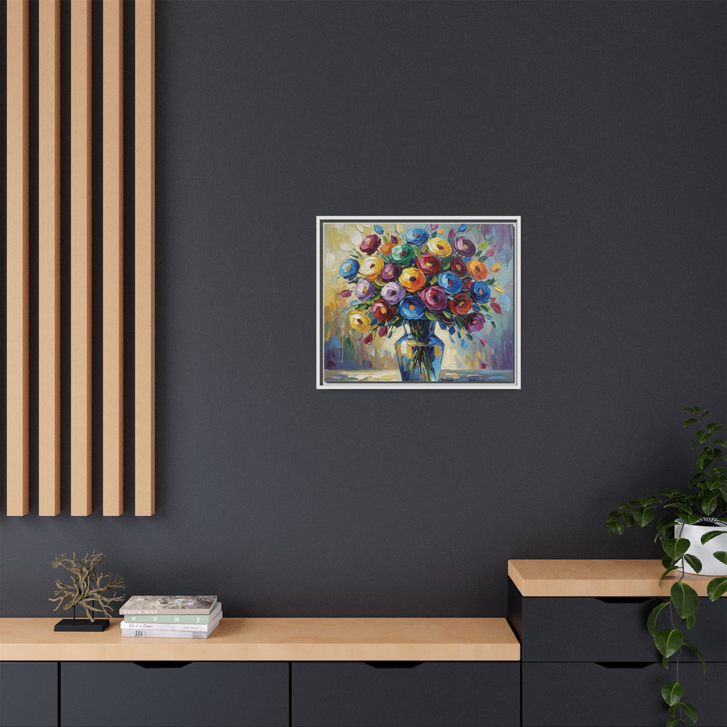 Impression sur toile bouquet floral aquarelle - Tableau mural encadré mat - Illusion de peinture à l'huile vibrante