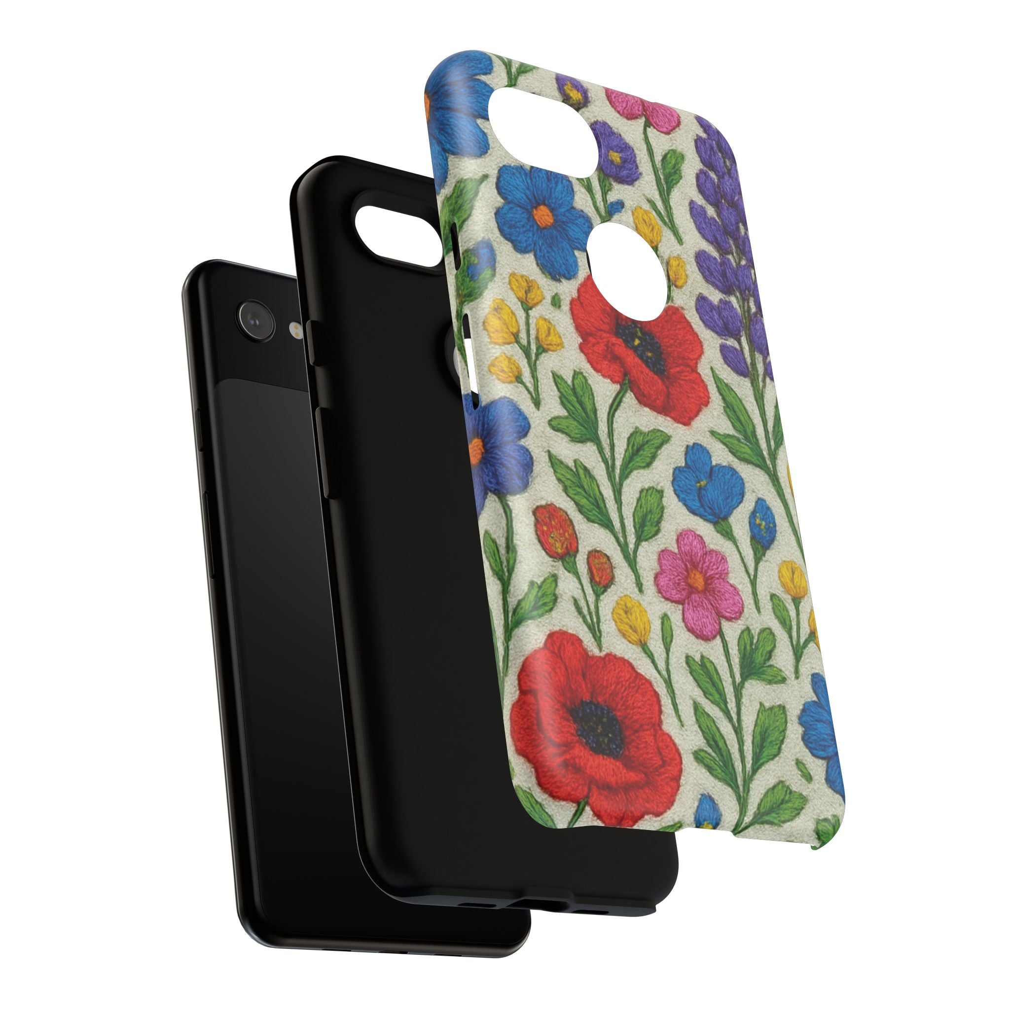 Bright 3D Illusion Wildflower Phone Case Cute Floral Design in Red, Pink, Blue – Aesthetic Protective Case for iPhone and  Android