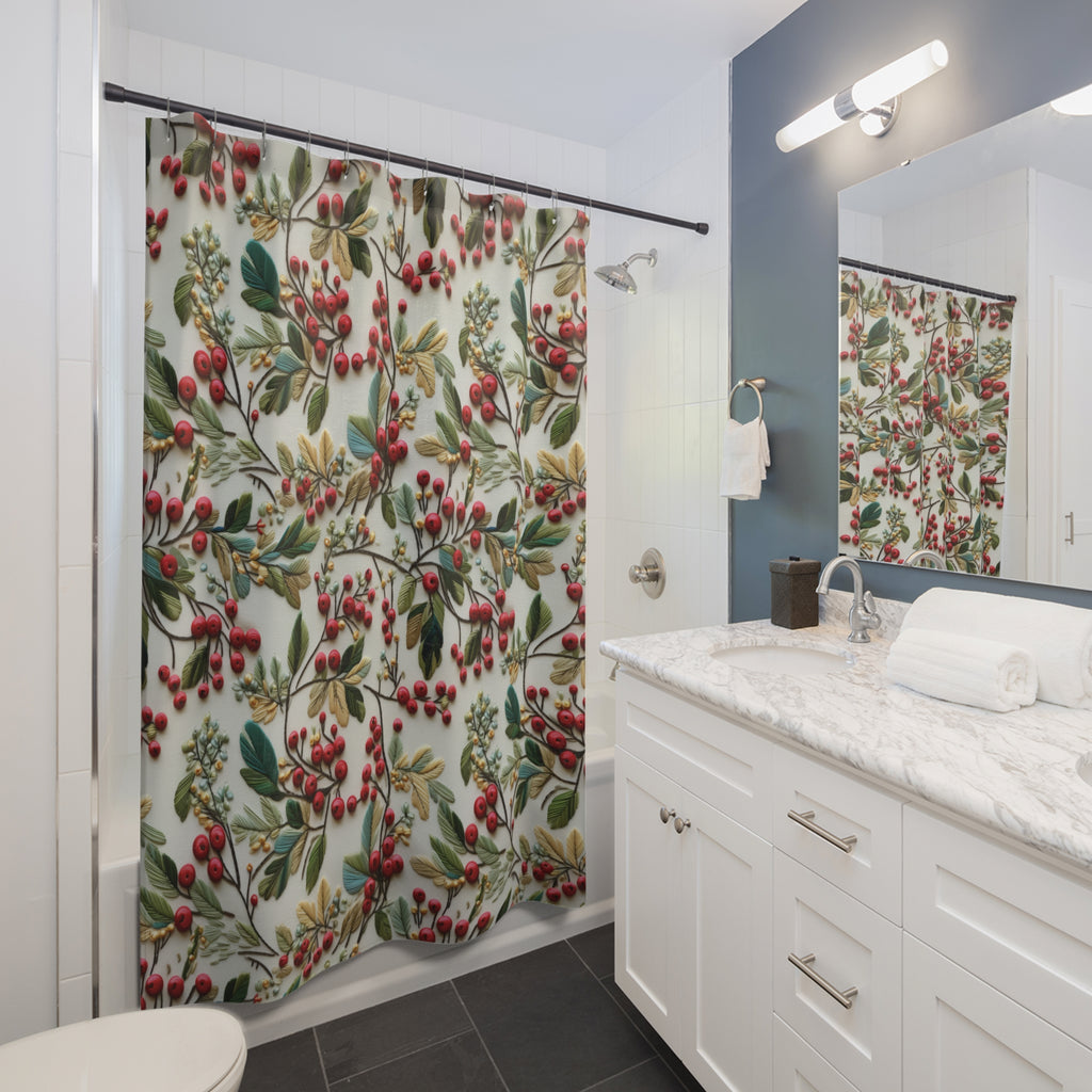 New House Christmas Holly Floral Design Shower Curtain Stylish Bathroom Decor, Perfect for a Fresh, Elegant Look and Durable for a Fresh, Stylish LookWedding Gift for Mom Bridal Shower Gift Newlywed - MRSBYVALLE