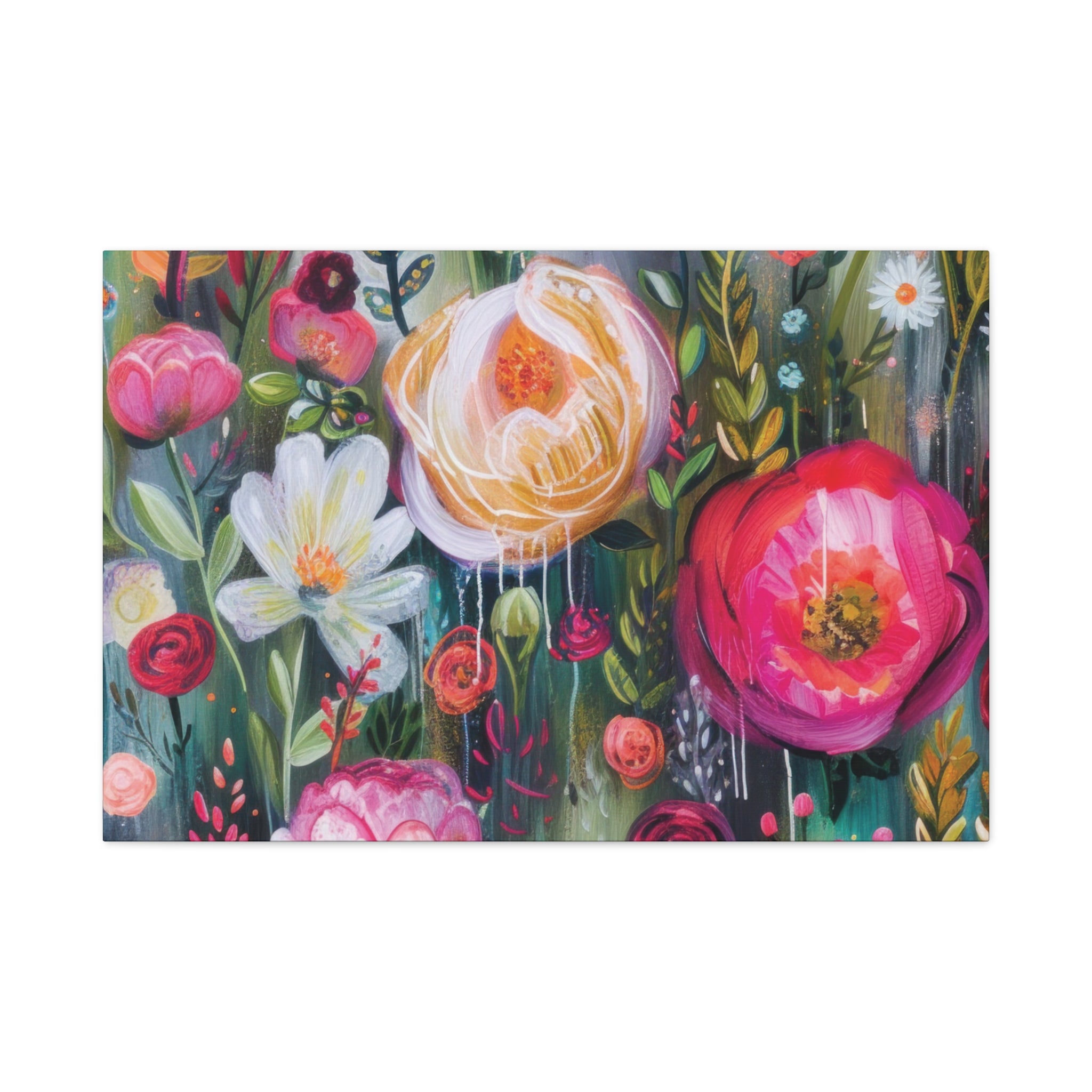 Watercolor Boho Floral Wall Art Matte Canvas Stretched, Vibrant Botanical Design, Perfect for Living Room, Bedroom, or Office Decor, Adds a Stylish Touch to Any Space - MRSBYVALLE