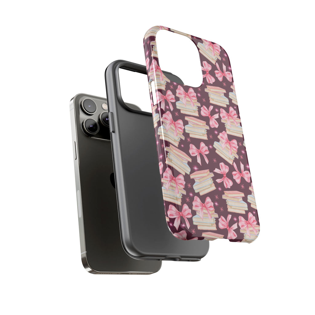 Coquette Pink Bows & Books Phone Case for iPhone 17 and Samsung, Pixel | Stylish Protective Cover Gift for Her Perfect for Floral Lover