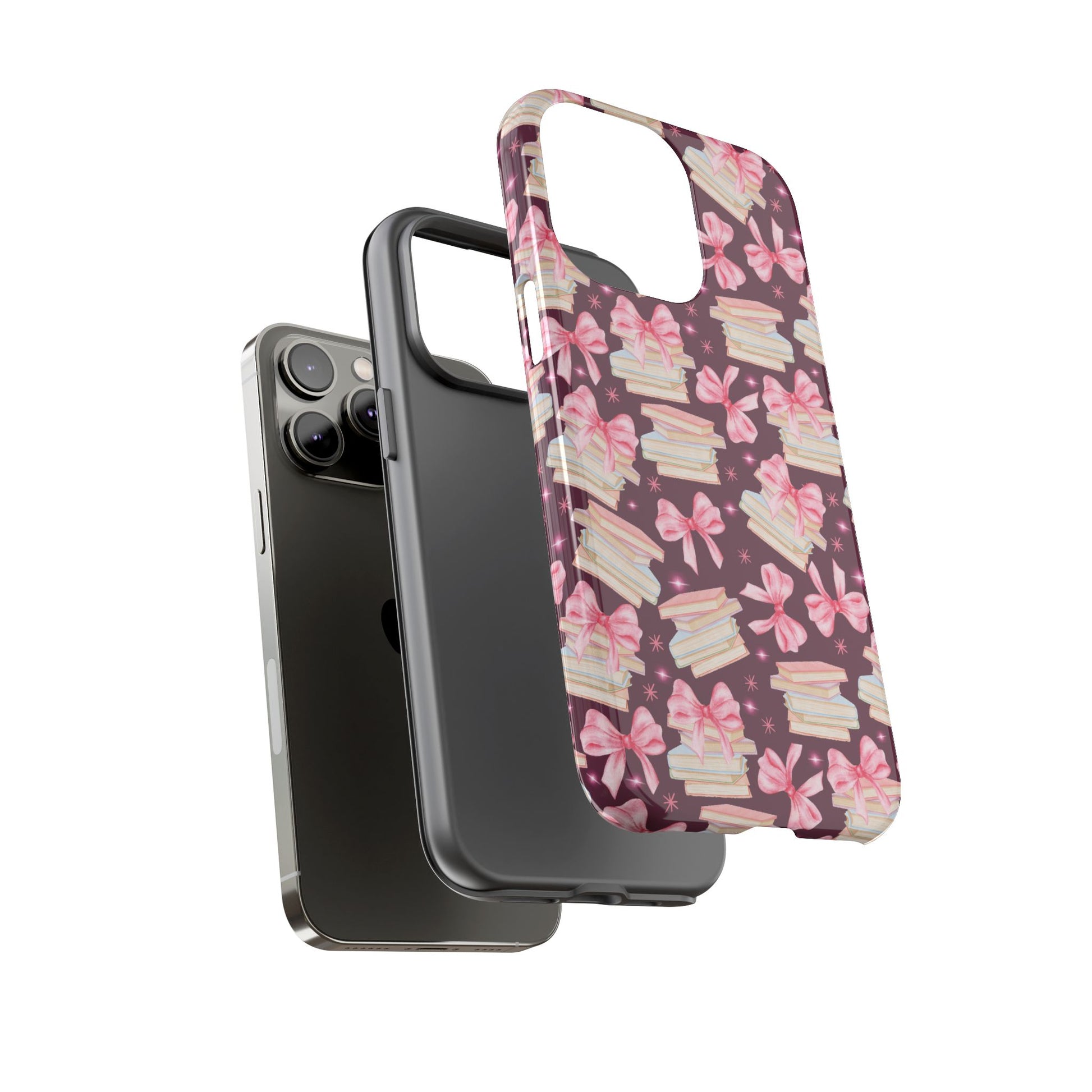 Coquette Pink Bows & Books Phone Case for iPhone 17 and Samsung, Pixel | Stylish Protective Cover Gift for Her Perfect for Floral Lover