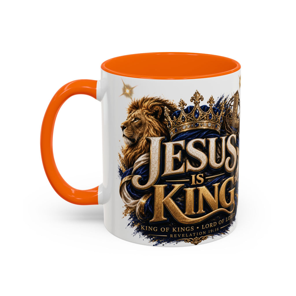 Jesus Is King Coffee Mug Christian Faith Accent Mug (11/15oz) Gift for Dad Mom