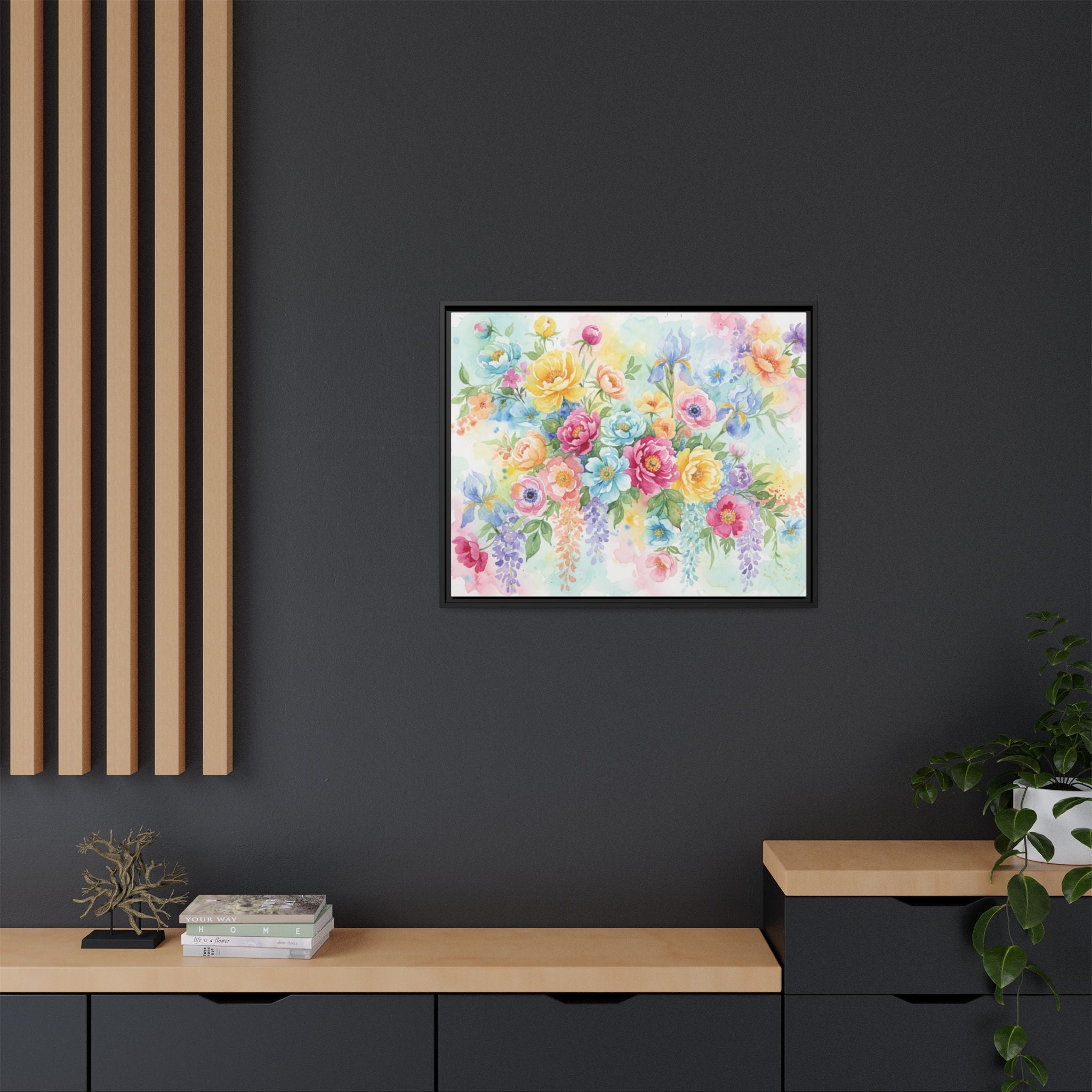 Toile Bouquet Floral Aquarelle, Art Mural Mat Encadré | Art Mural Multicolore