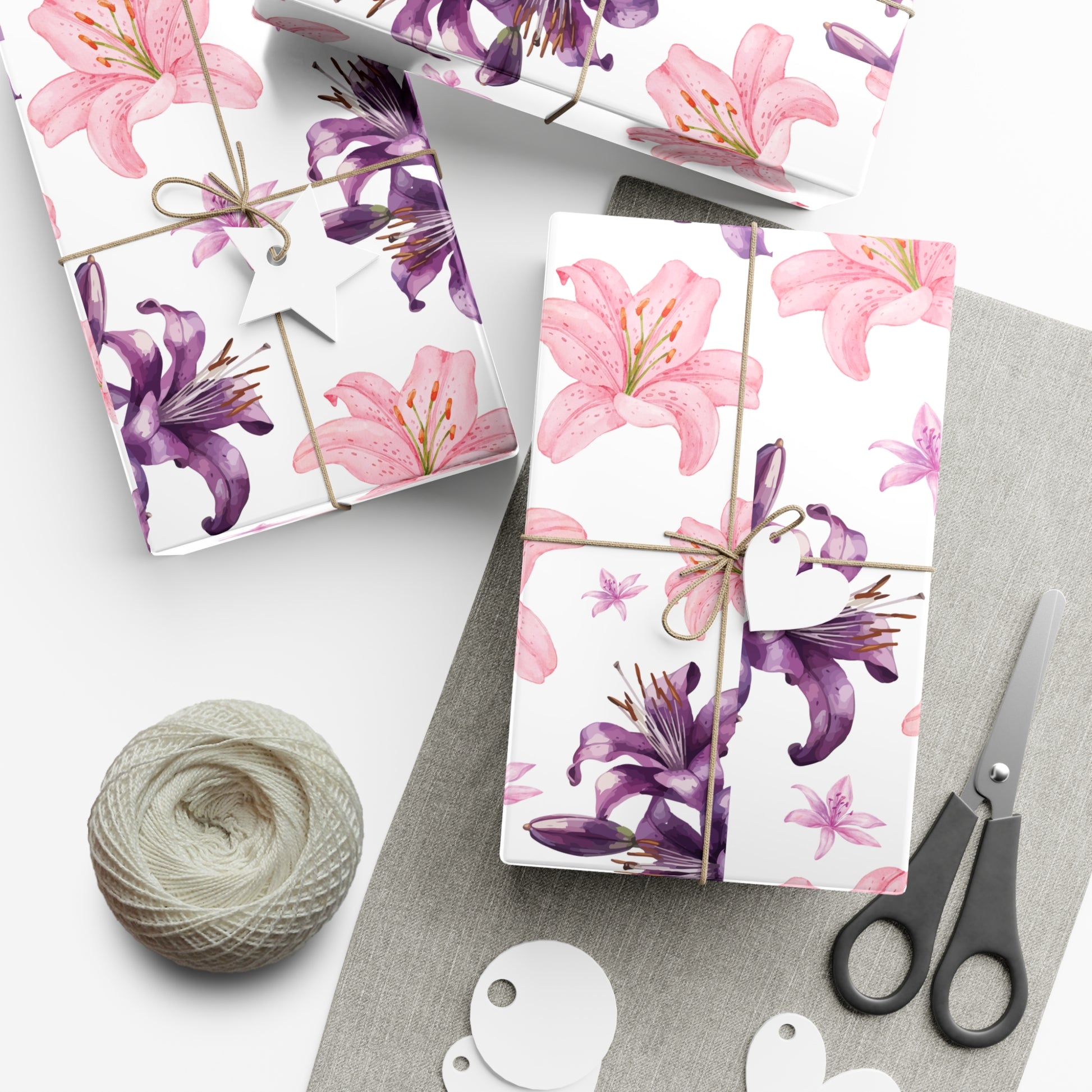 Blooming Tiger Lily Pink and white Wrapping Paper | Cozy Holiday Gift Wrap | Perfect for Christmas Presents, Wedding Celebrations, and Winter Wonderland Themes Christmas - MRSBYVALLE