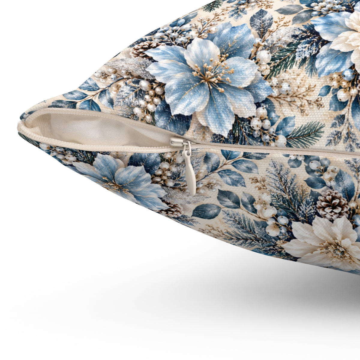 Icy Blue Floral Cottagecore Square Throw Pillow