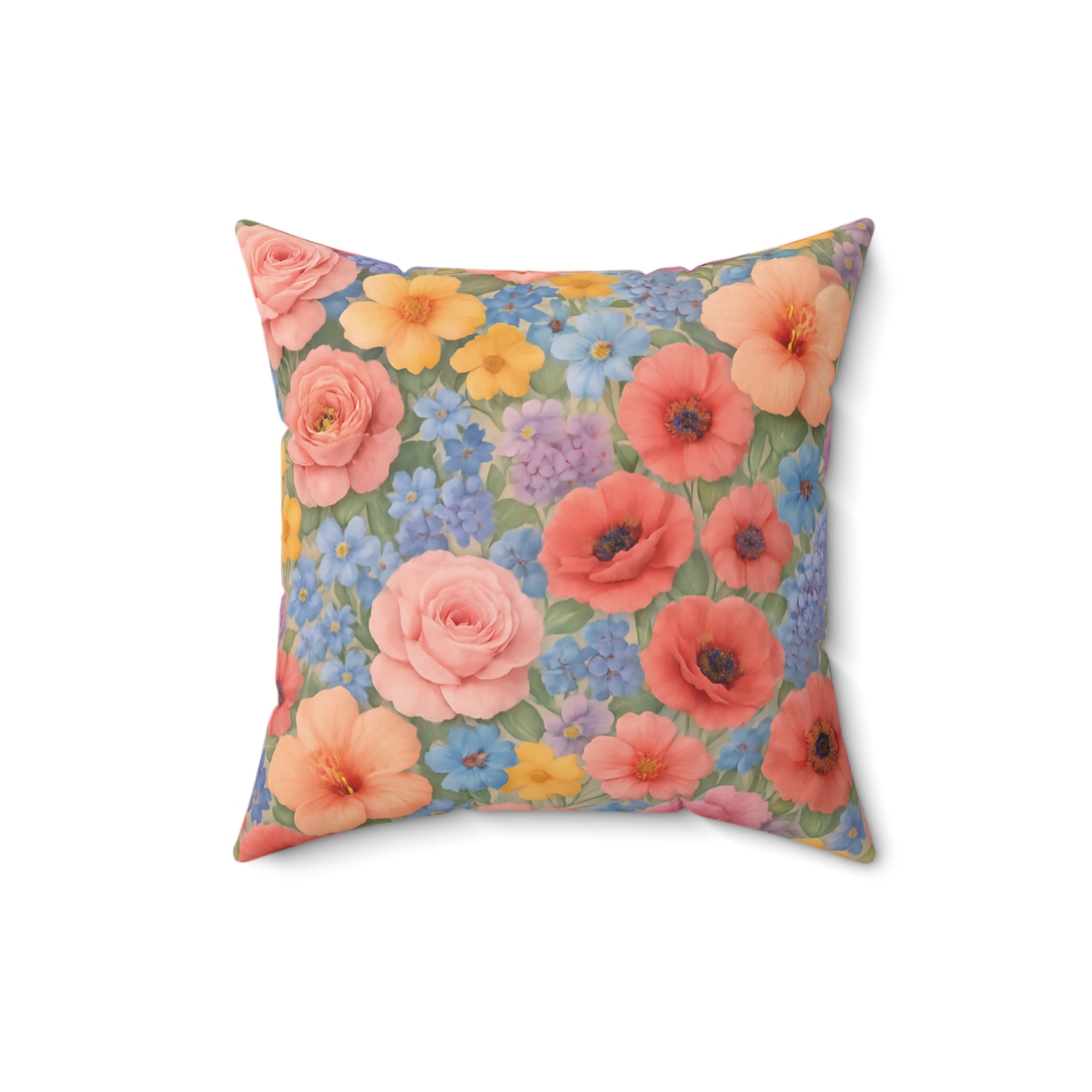 Luxury Floral Square Pillow – Colorful Botanical Print for Home Decor, Add Cozy Elegance to Your Living Room, Bedroom, or Reading Nook