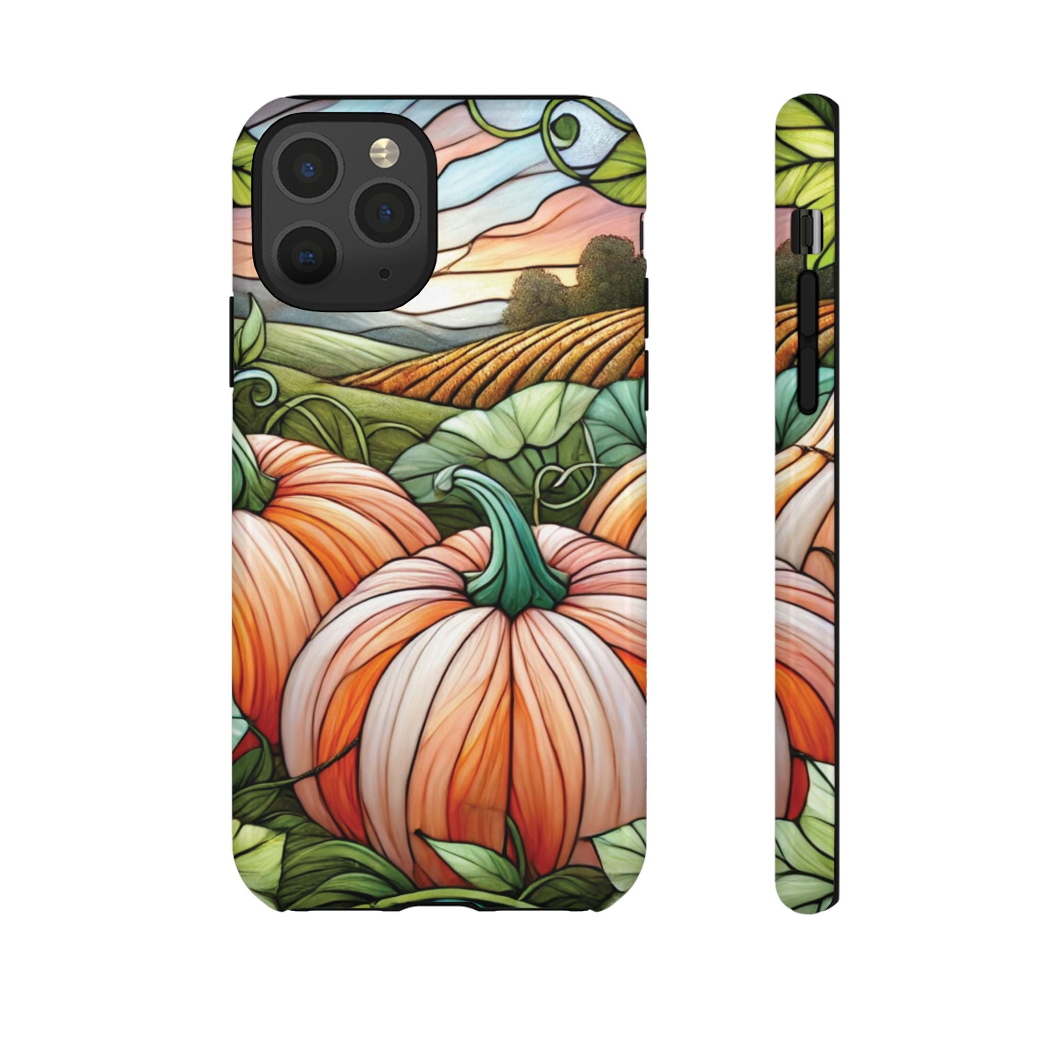 Pumpkins Phone Case Fall Faux Stained-Glass Thanksgiving Cover Pumpkin Lovers Gift for Galaxy S 24 23 22 21 Pixel 5 6 7 8 iPhone 17 , 16 15 14 13 12 Samsung iPhone Samsung Gift for Her